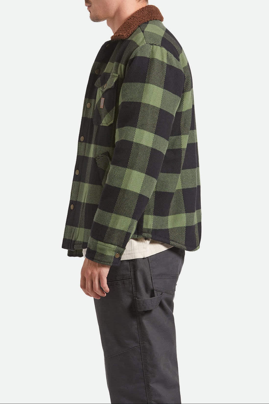 Men's Durham Sherpa Lined Jacket in the color Black/Wild Green Flannel - Men's Side View