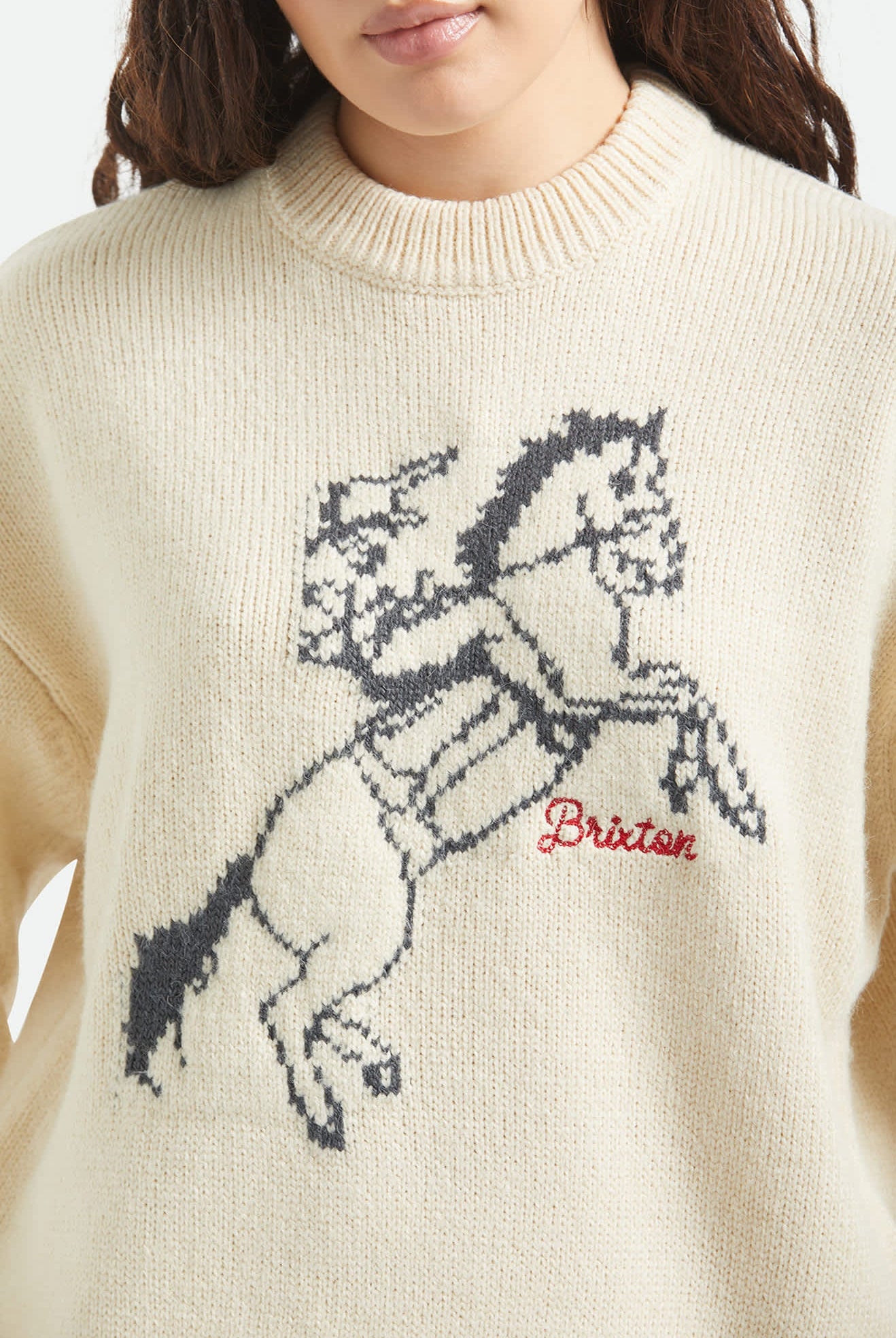Women's Brixton Ranching Club Crew Sweater in the color Whitecap - Additional Fit image