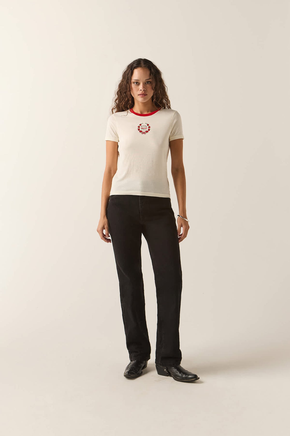 Women's Sunday Vibes Slim Crew T-Shirt in the color Off White - Additional Fit image
