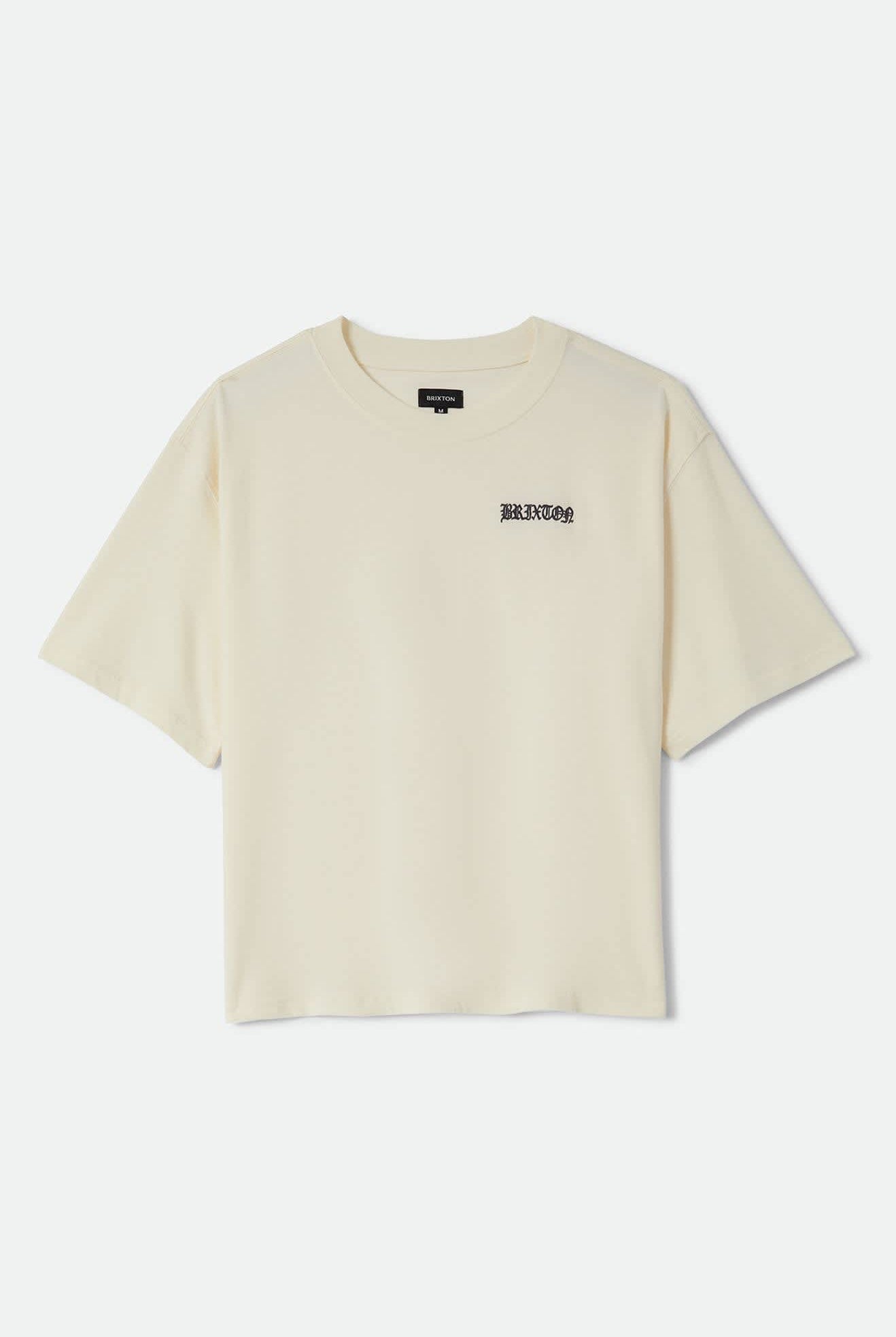 Men's Serrano Short Sleeve Boxed Crop T-Shirt in the color Cream - Front Product Laydown Image