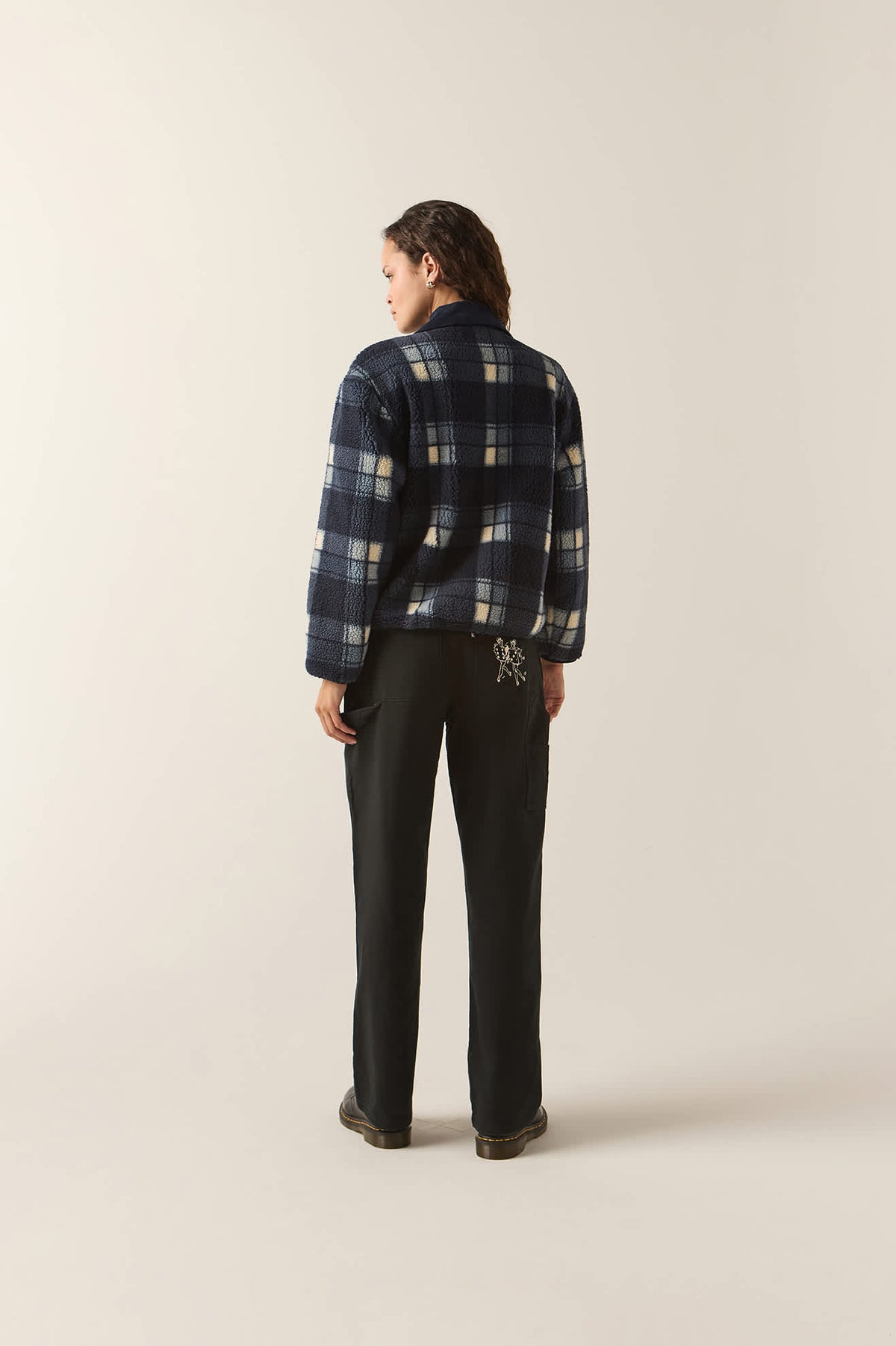 Women's Delilah Sherpa Jacket in the color Classic Navy Plaid - Additional Fit image