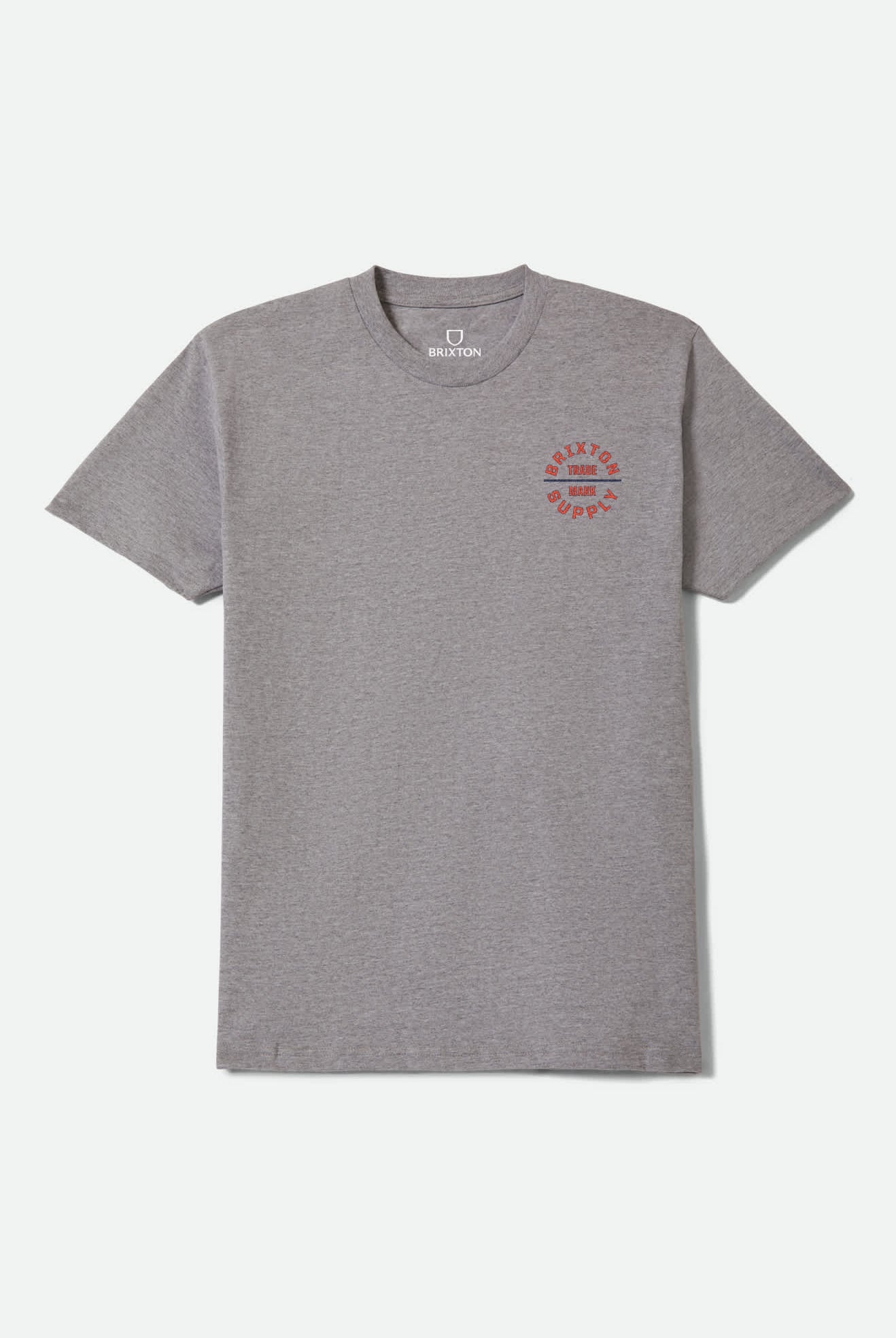 Men's Oath V Short Sleeve Shirt in the color Heather Grey/Lava Red/Midnight Blue - Front Product View