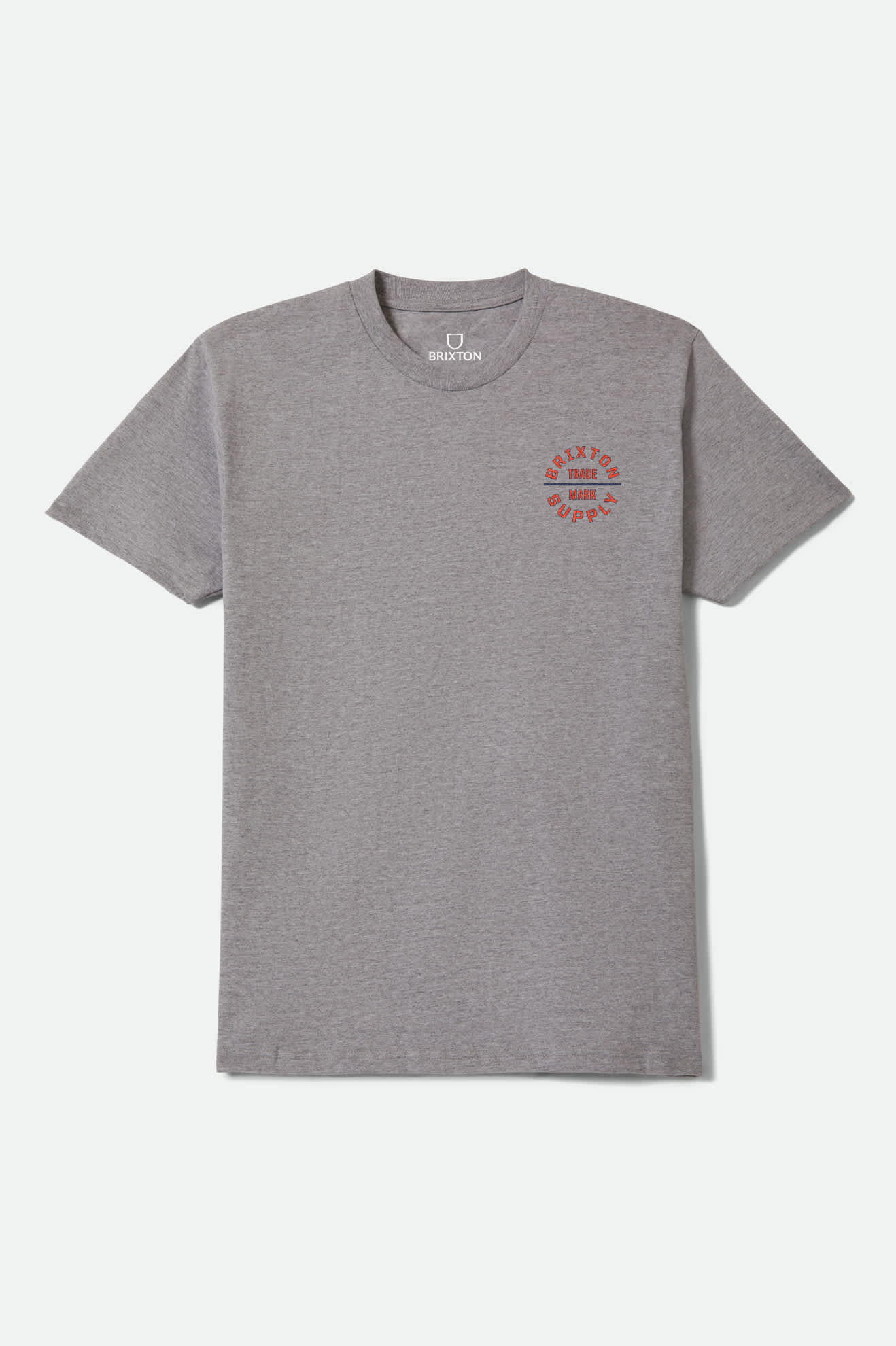 Men's Oath V Short Sleeve Shirt in the color Heather Grey/Lava Red/Midnight Blue - Front Product View