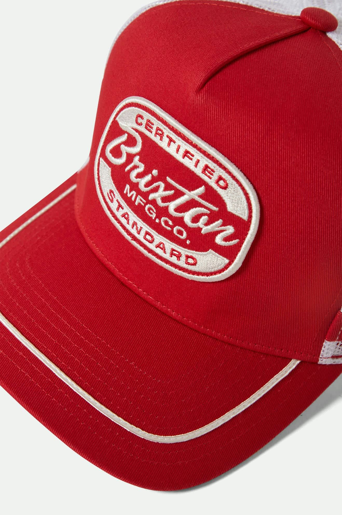 Unisex Copley Netplus Trucker Hat in the color Red/White - Additional Laydown image