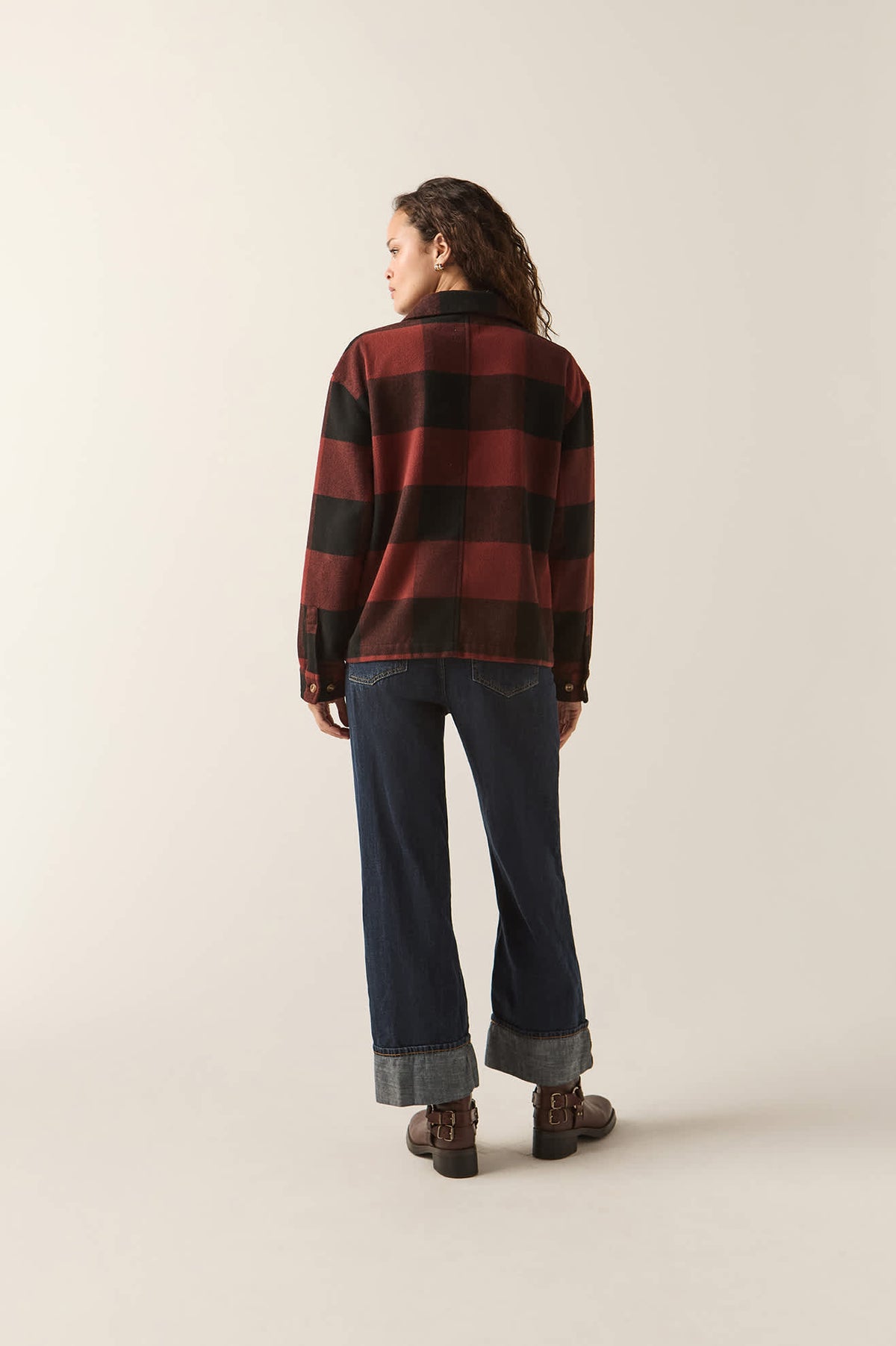 Women's Bowery Women's Soft Brushed Flannel in the color Dark Brick/Black - Additional Fit image
