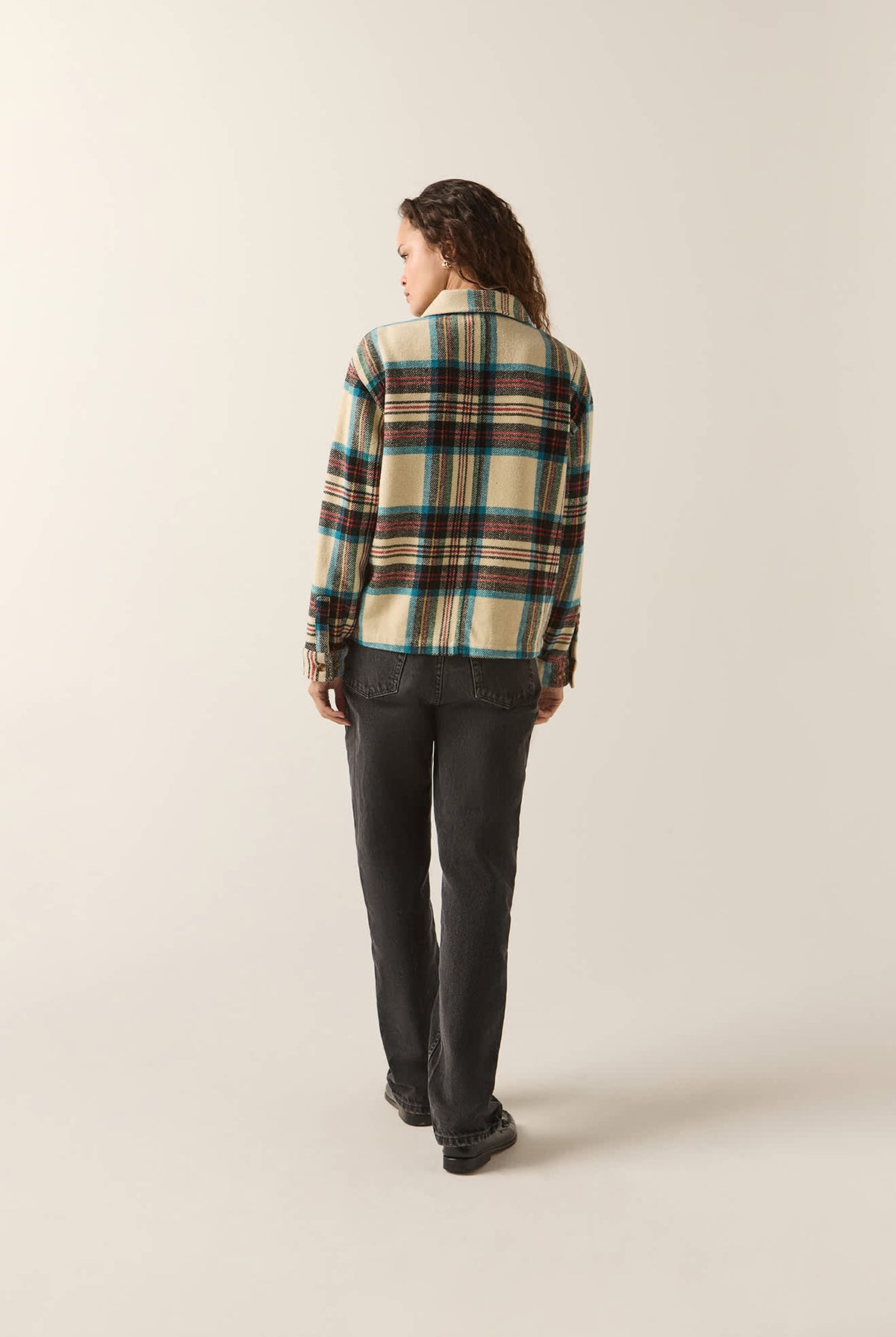 Women's Bowery Women's Soft Brushed Flannel in the color Off White Black/Tranquil Blue - Additional Fit image