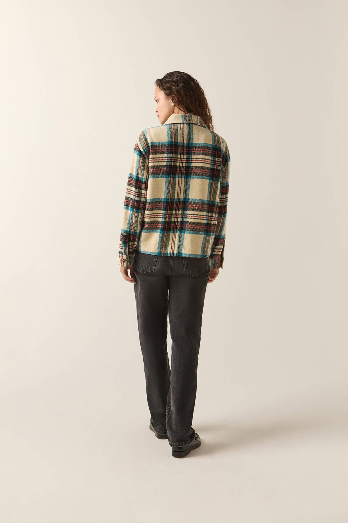 Women's Bowery Women's Soft Brushed Flannel in the color Off White Black/Tranquil Blue - Additional Fit image