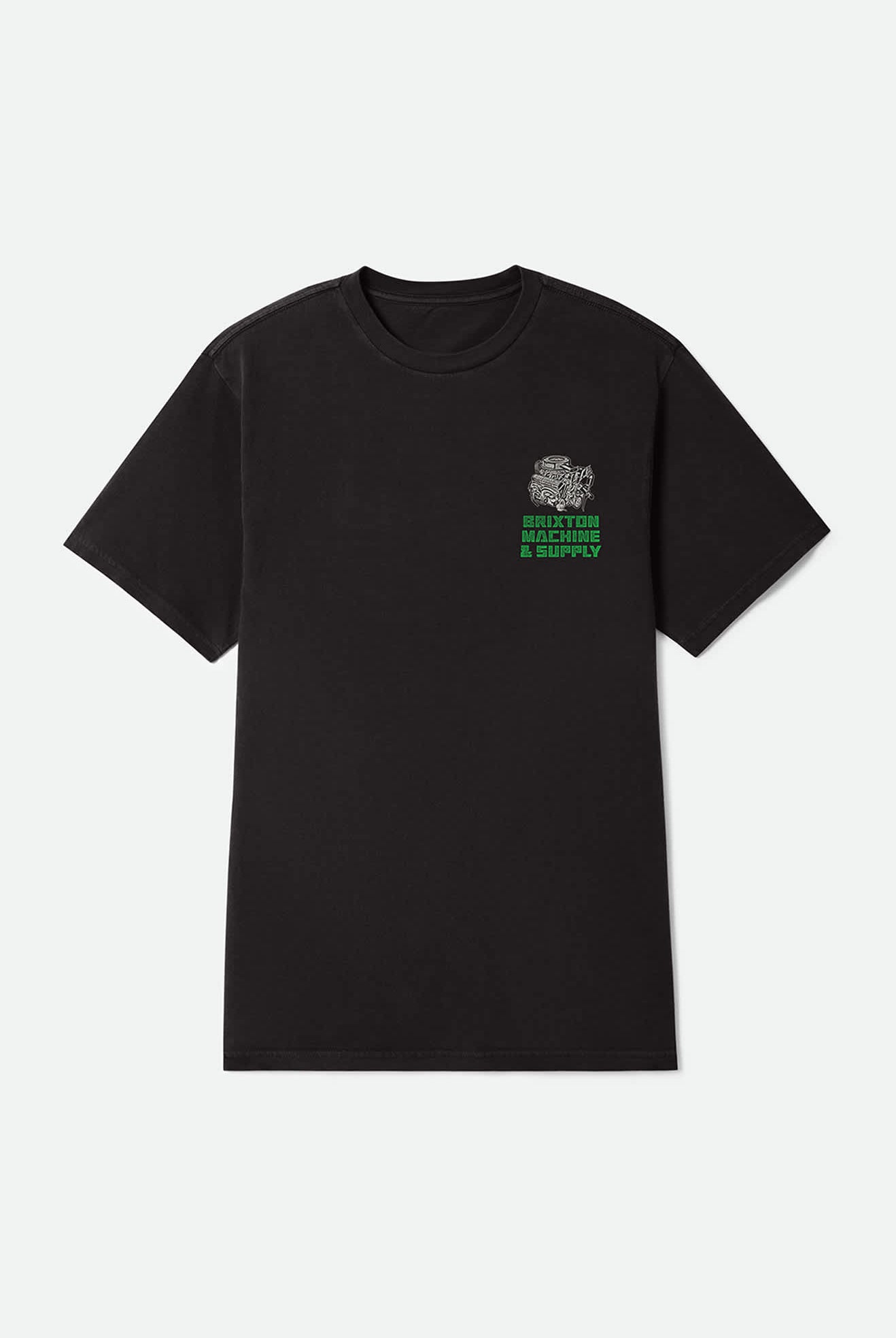 Men's Machine Short Sleeve Standard T-Shirt in the color Black Worn Wash - Front Product Laydown Image