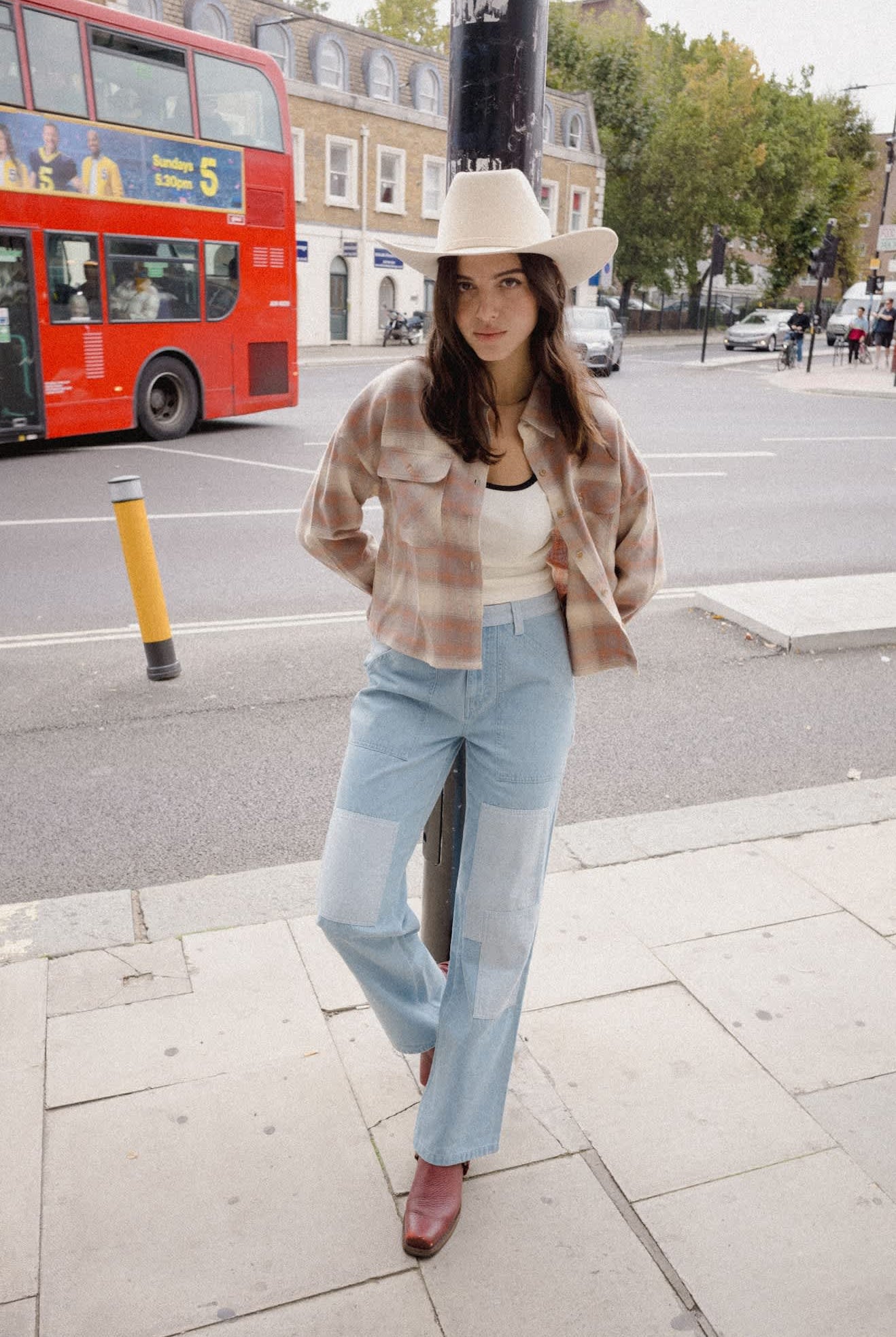 Women's Bowery Crop Women's Overshirt in the color Soft Tan Window Plaid - Women's Lifestyle 3.0