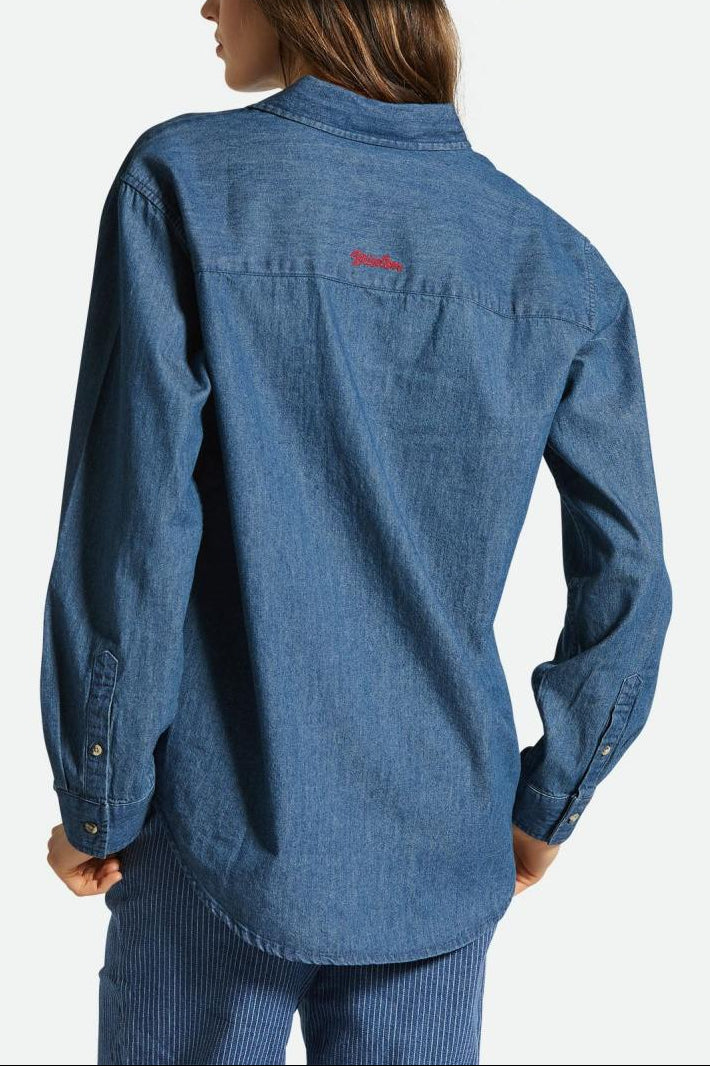 Women's Fit, Back View | Bowery Boyfriend Overshirt - Indigo Rinse