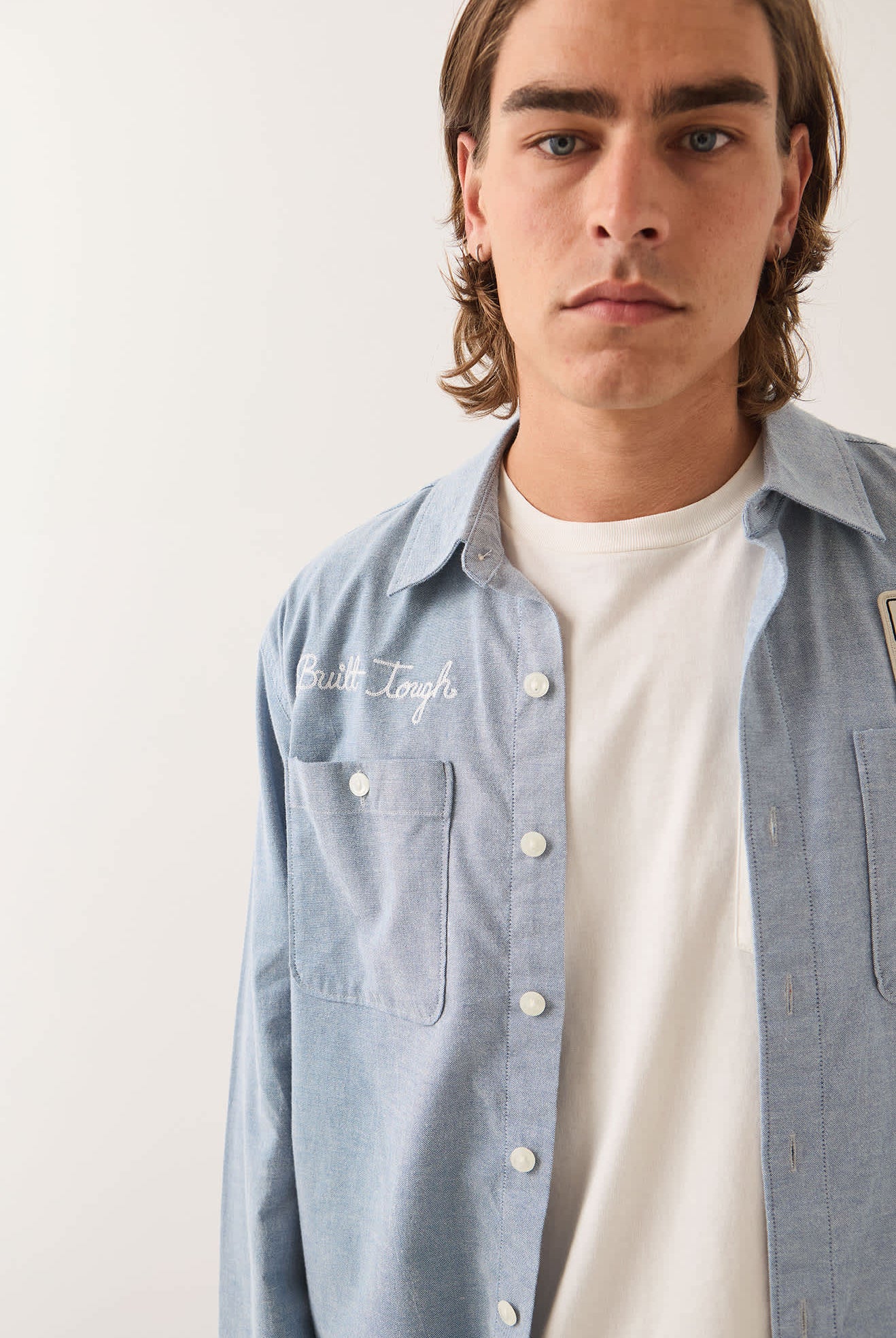 Men's Ford Service Dept Workshirt in the color Blue Chambray - Additional Fit image