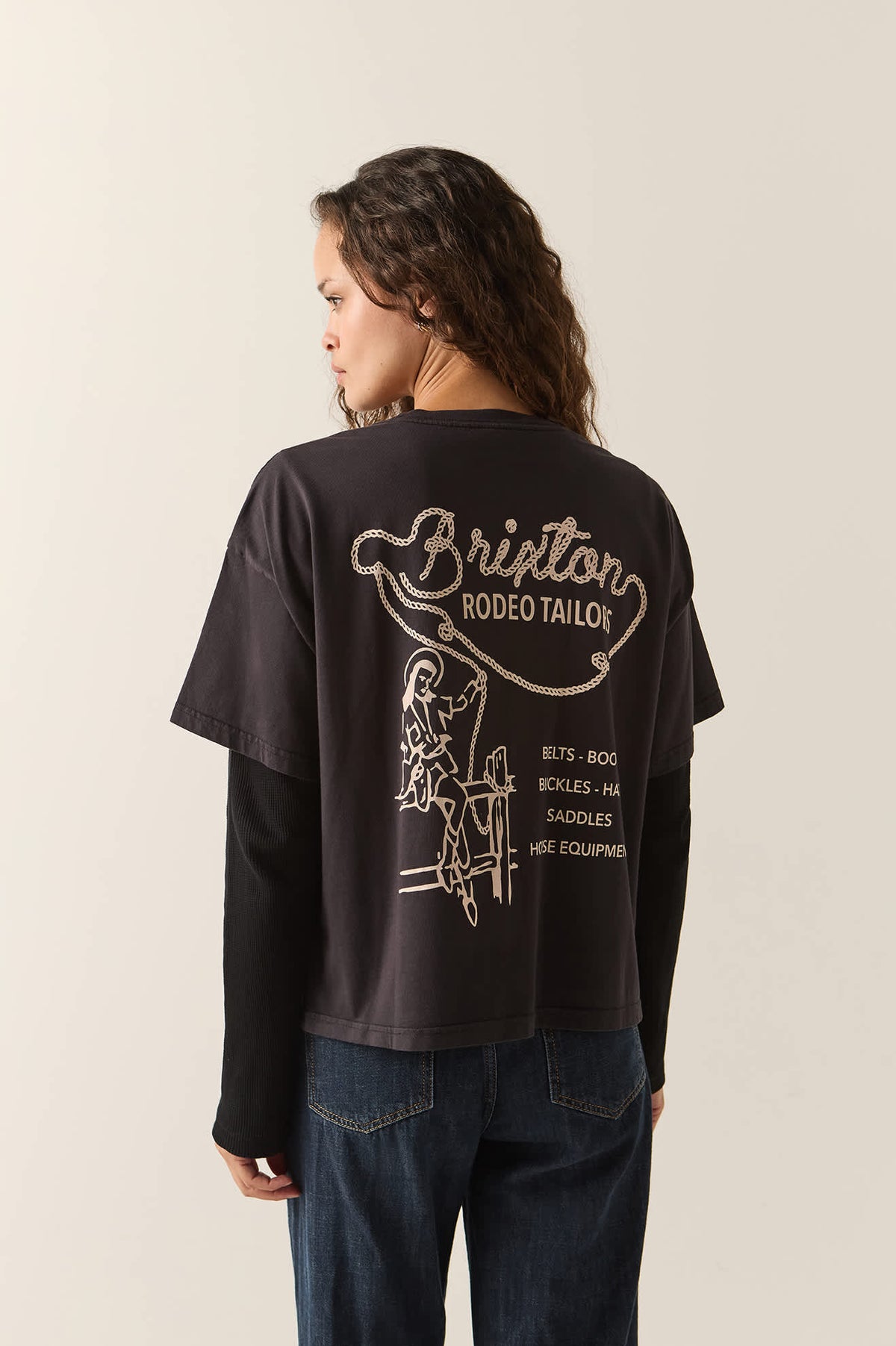 Women's Rodeo Trailors Boxy Crop T-Shirt in the color Black - Women's Back View