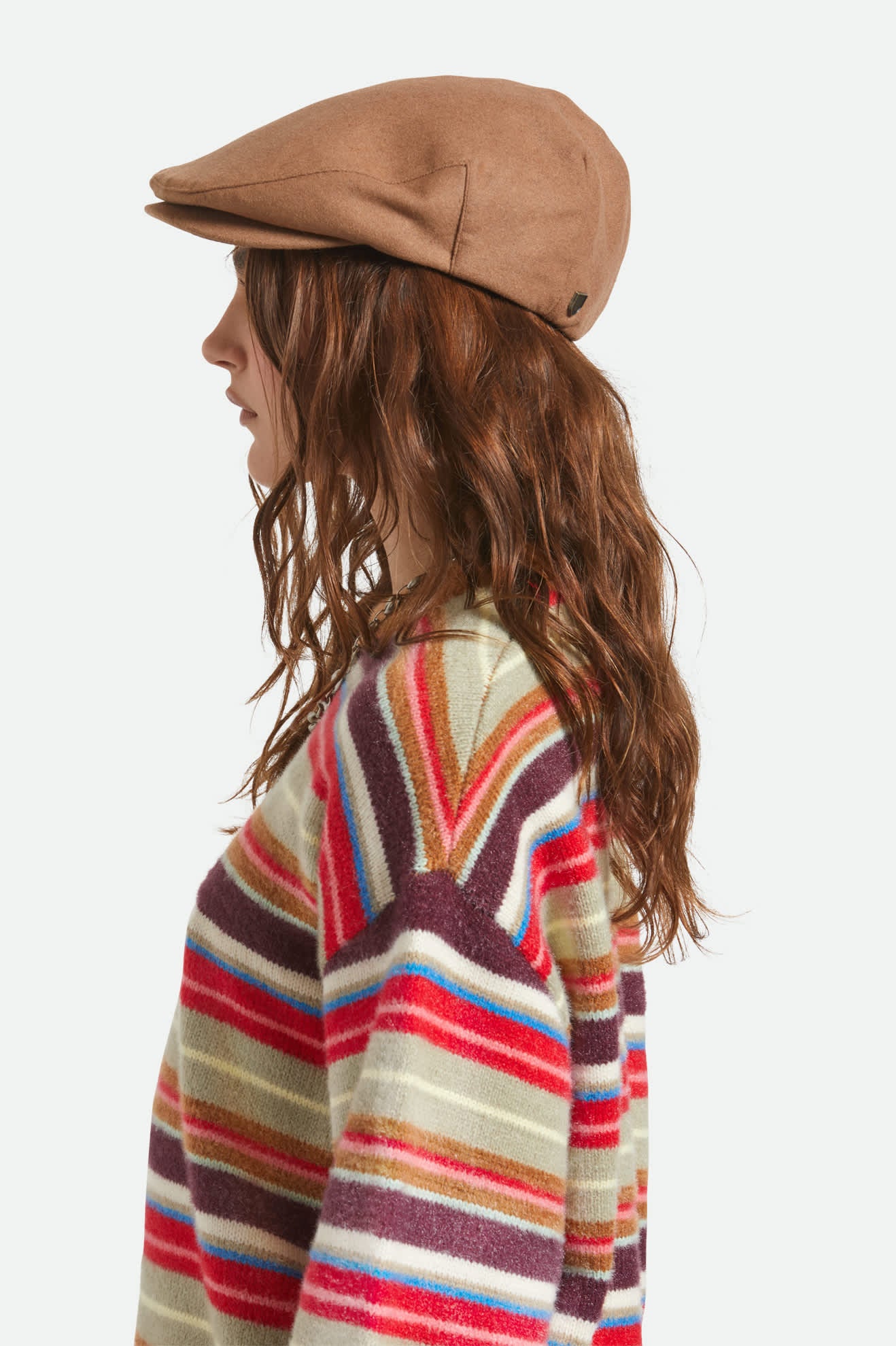 Unisex Hooligan Flat Cap in the color Camel Melton Wool - Women's Side View