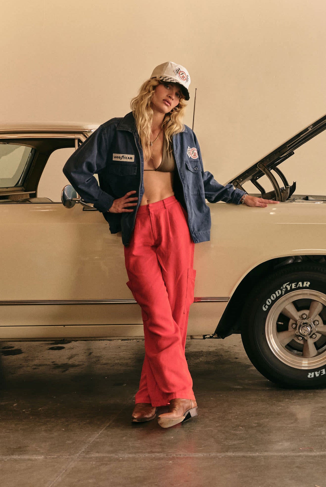 Unisex Goodyear Speedway Snapback in the color Off White - Women's Front View