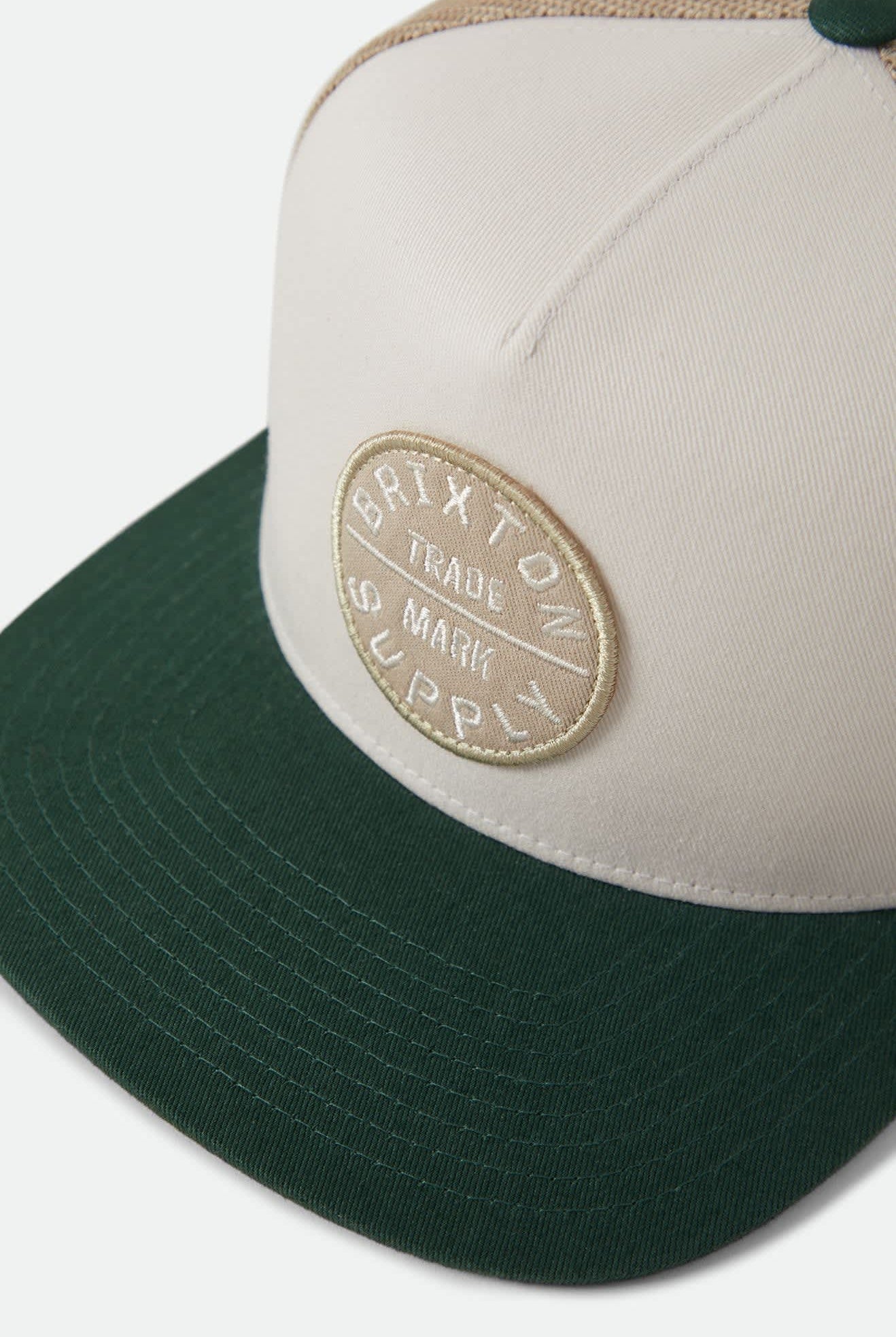 Unisex Oath Trucker Hat in the color Off White/Primal Green/Sand - Additional Laydown image