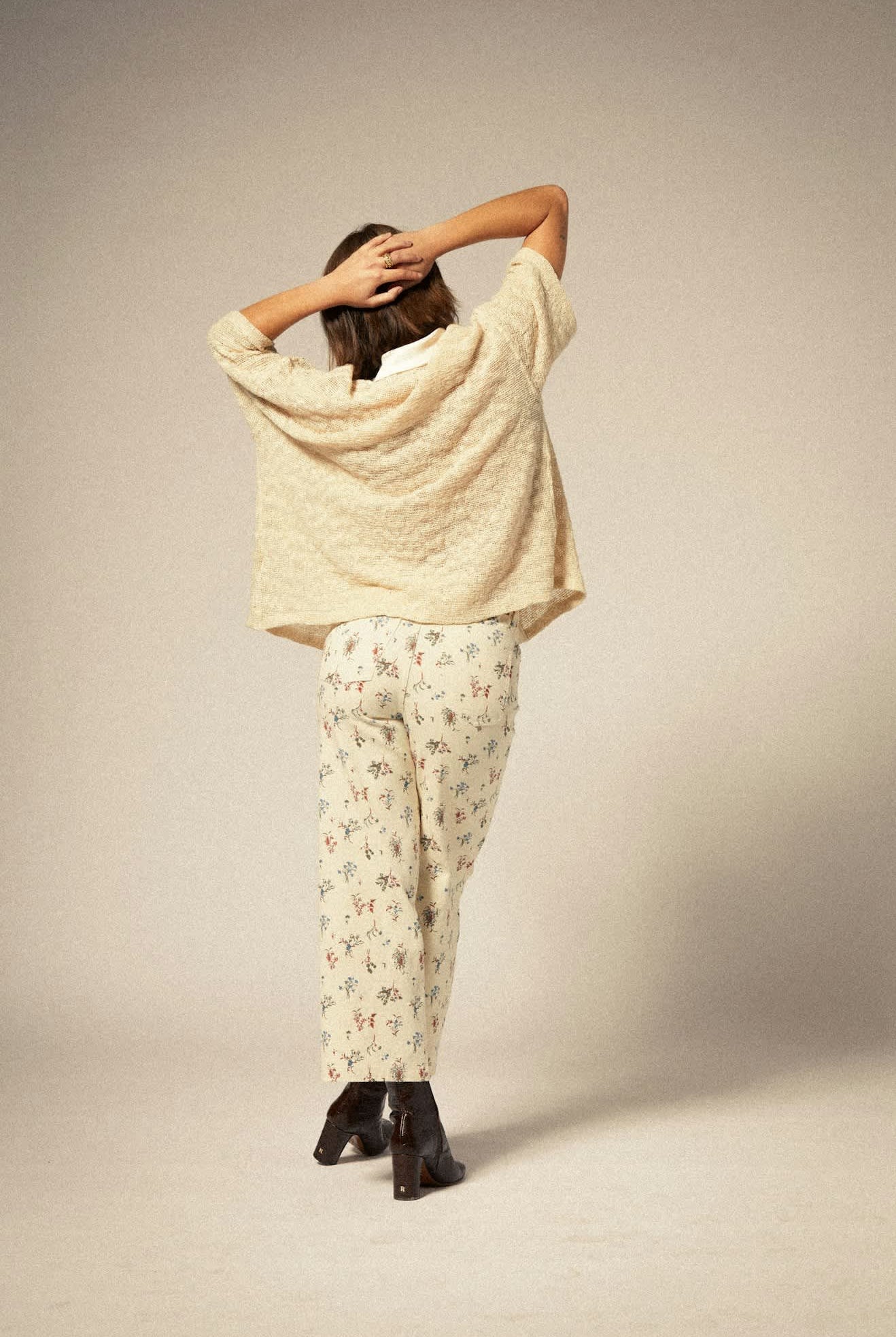 Women's Camp Mesh Button Down S/S Polo Knit in the color Off White - Women's Back View