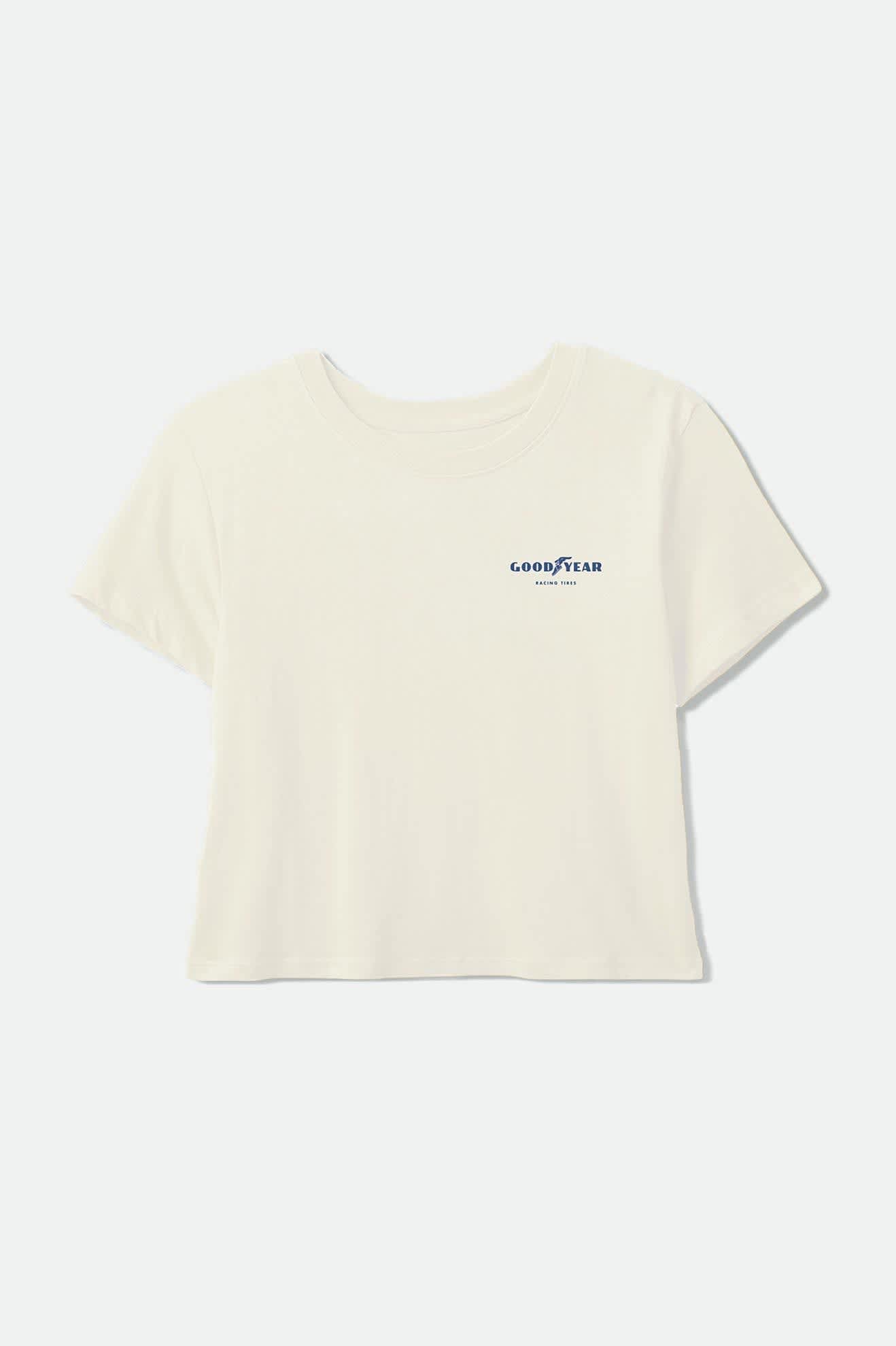 Women's Goodyear Burnout Boxy Crew T-Shirt in the color Off White - Front Product View