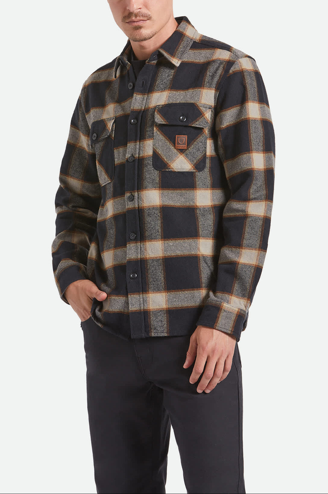 Men's Bowery Heavyweight Flannel in the color Black/Cream - Men's Front View