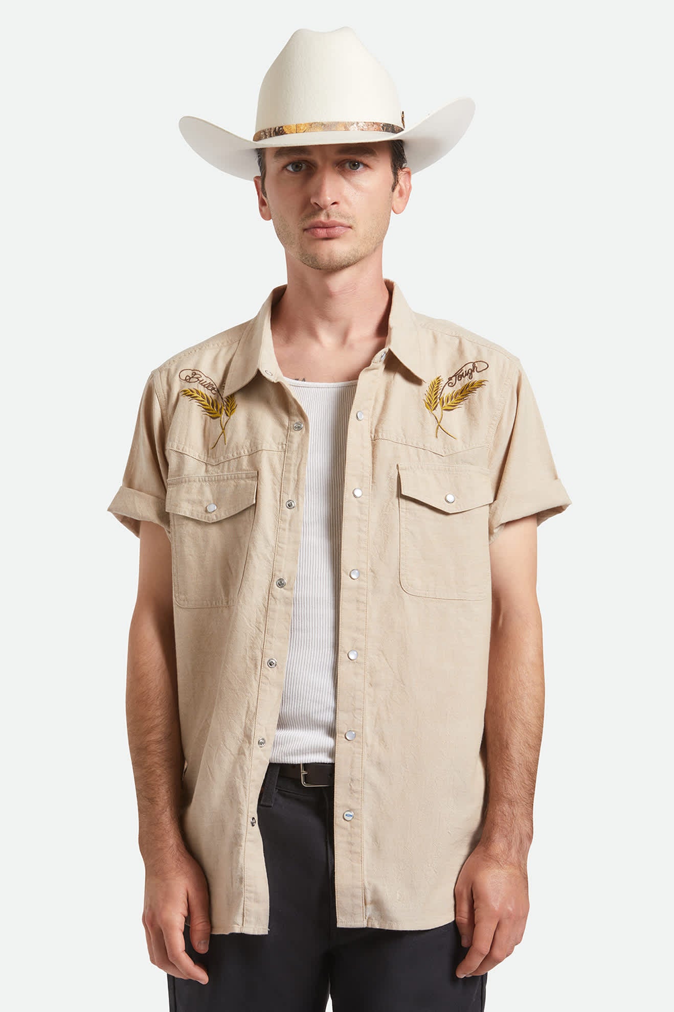 Unisex Ford Truck Country Cowboy Hat in the color Wimbledon White/Camo - Men's Front View