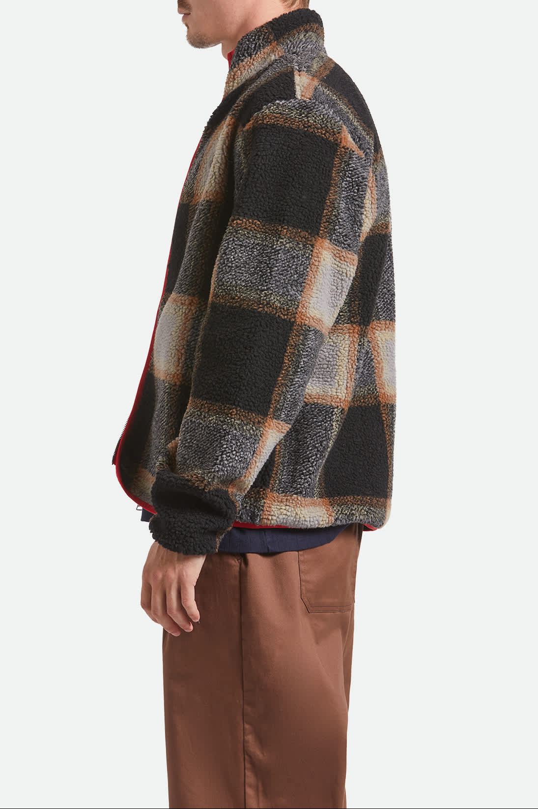 Men's Buffalo Plaid Sherpa Full Zip in the color Black/Cream - Men's Side View