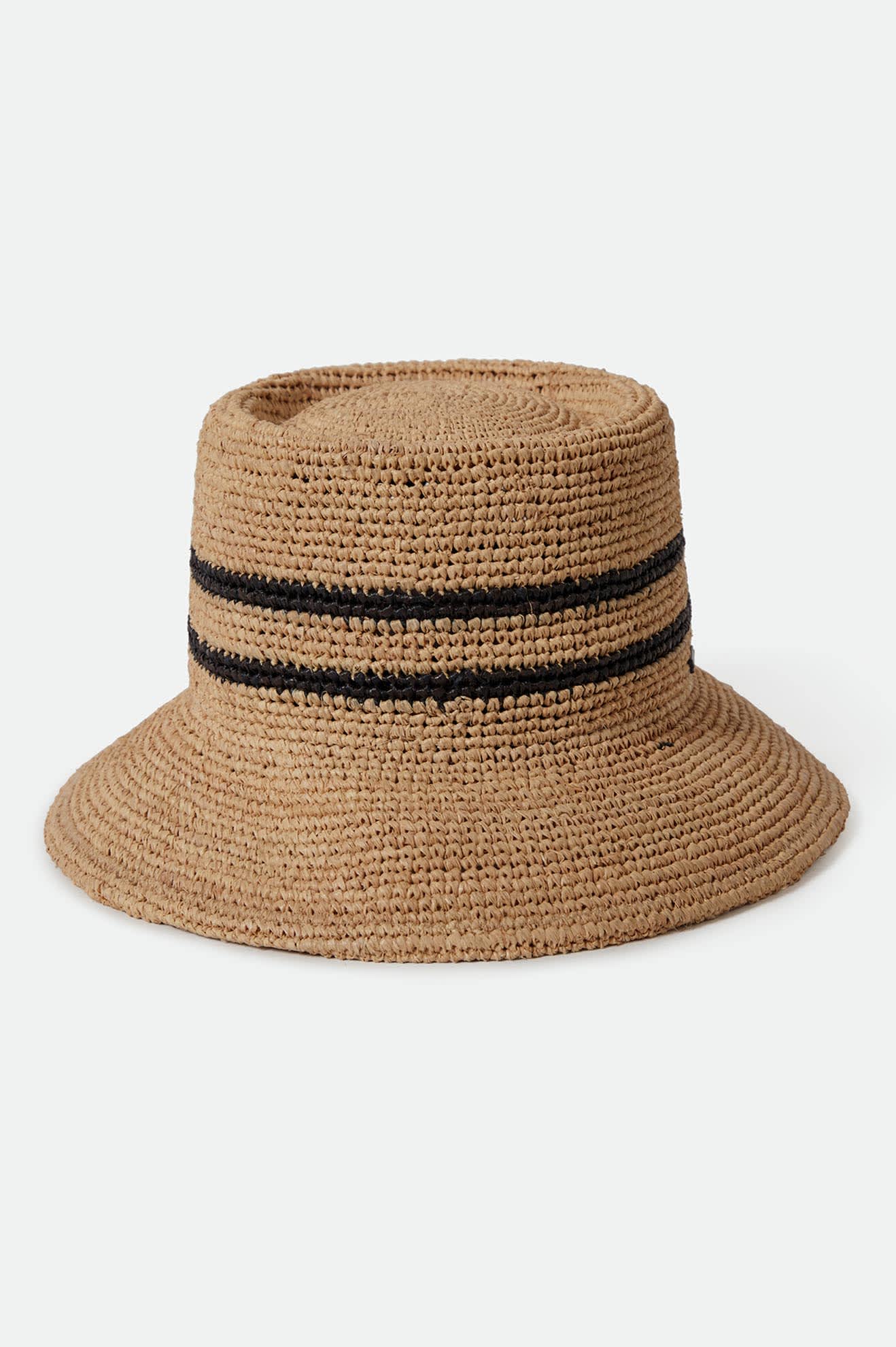 Women's Ellee Straw Bucket Hat in the color Tan/Black - Additional Laydown image