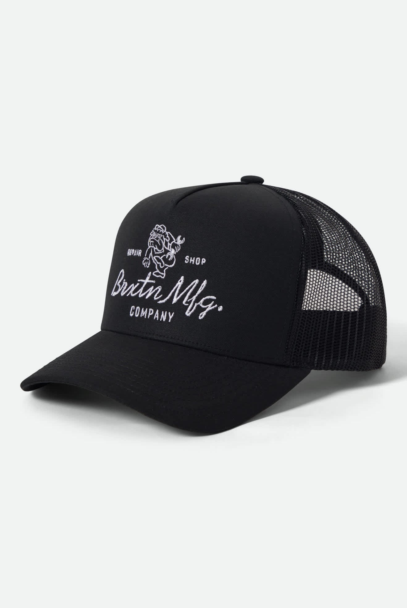 Unisex Tolman NetPlus Trucker Hat in the color Black/Black - Front Product View