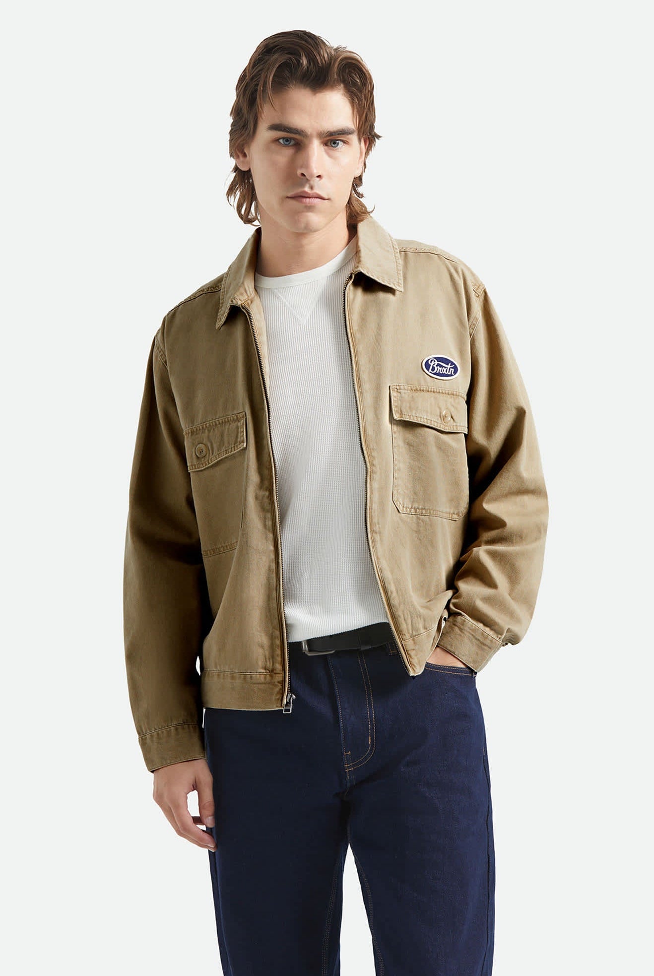 Men's Trademark Lightweight Garage Jacket in the color Washed Khaki - Men's Front View