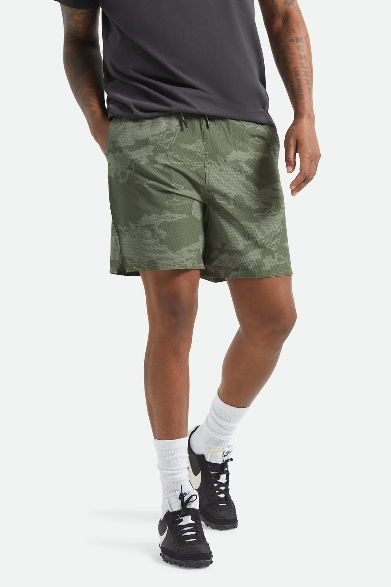 Men's Journey Active Short in the color Olive Tiger Camo - Men's Front View