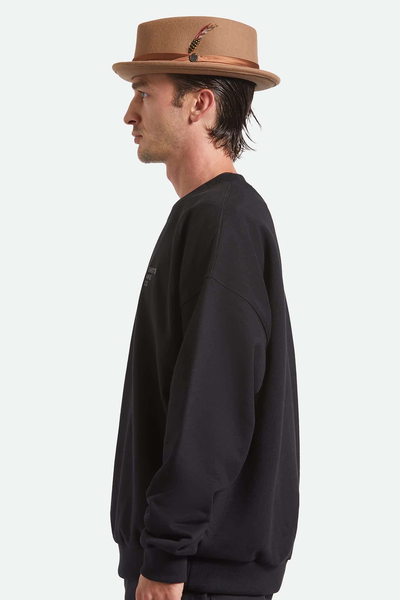 Unisex Stout Pork Pie in the color Tan - Men's Side View