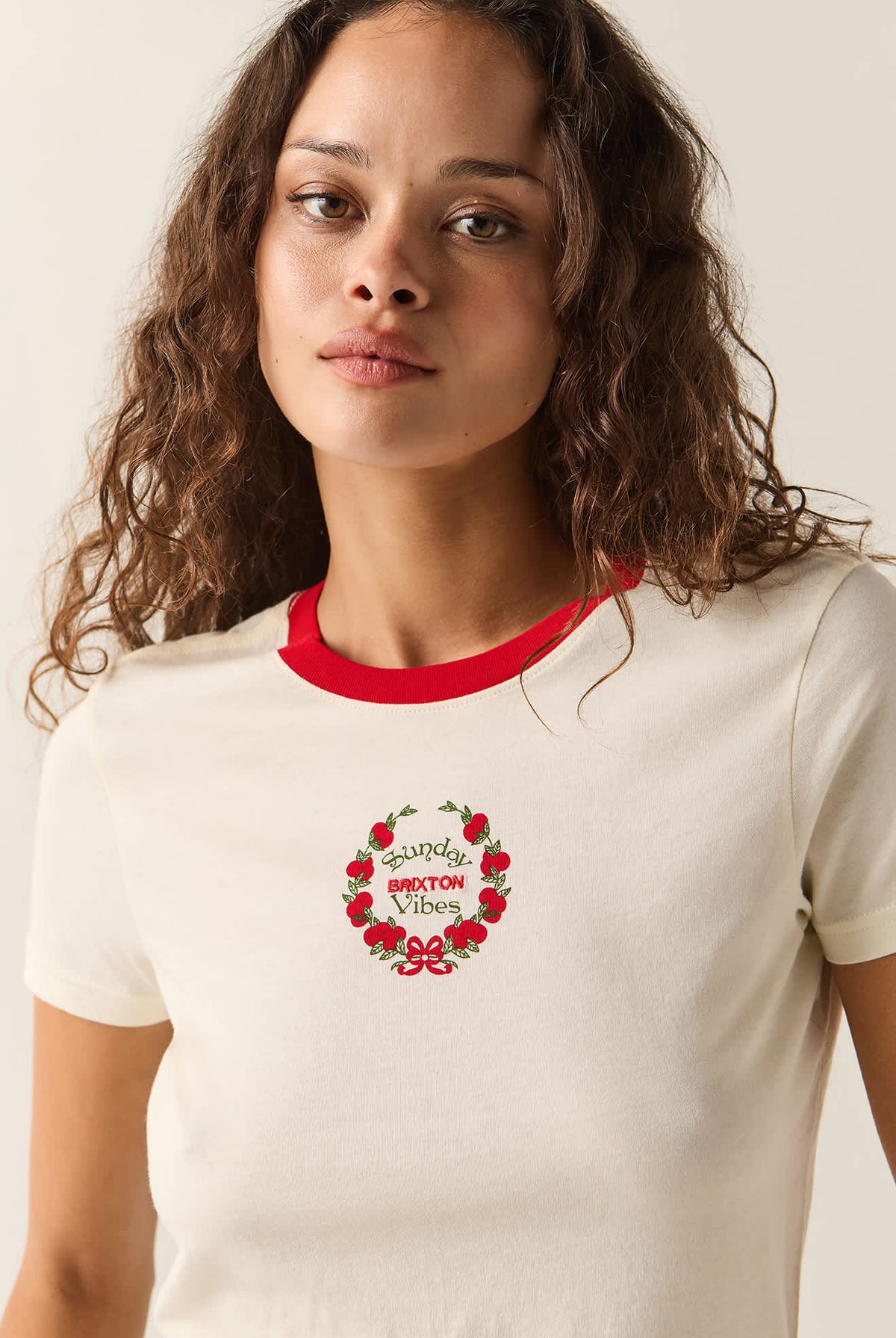 Women's Sunday Vibes Slim Crew T-Shirt in the color Off White - Additional Fit image