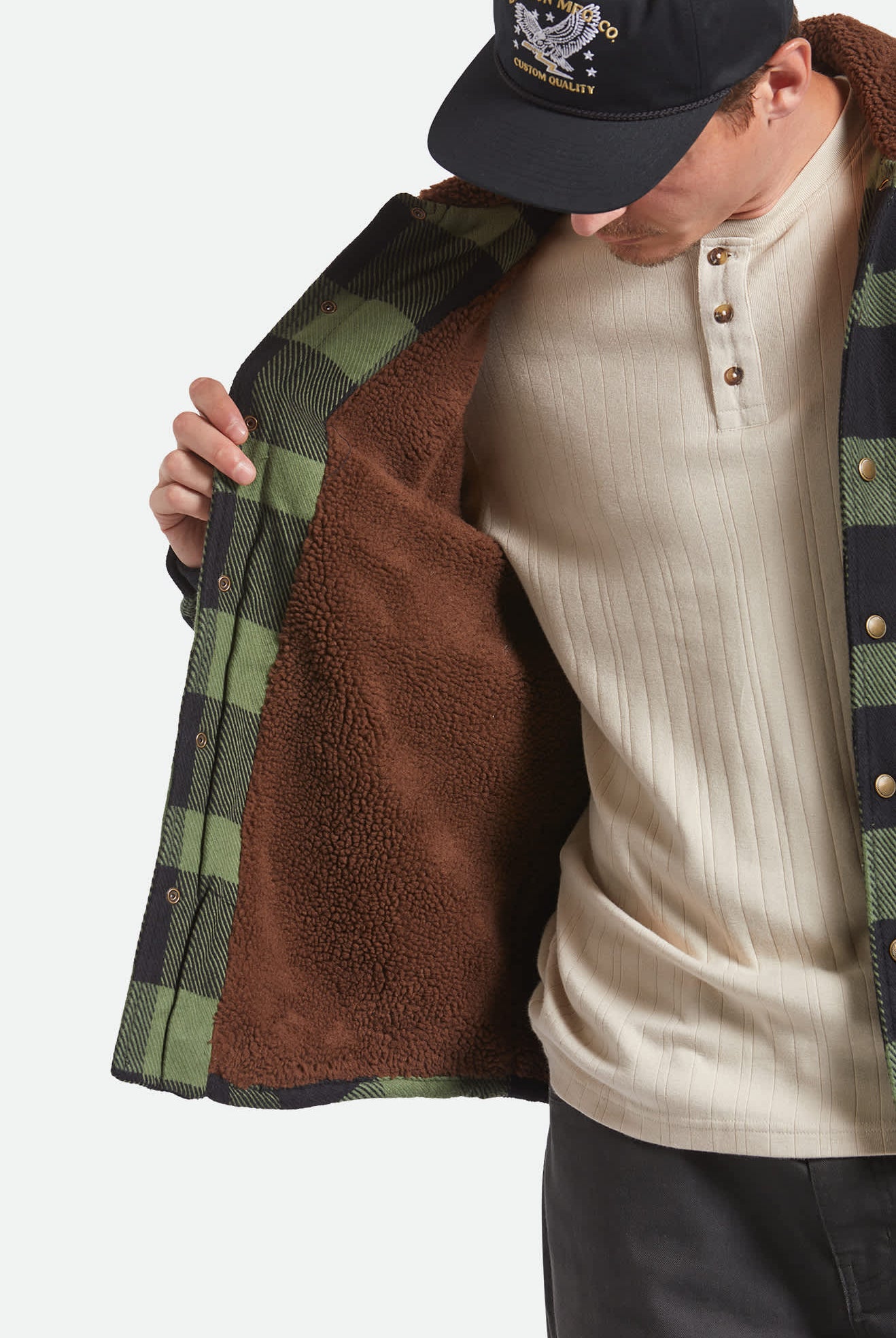 Men's Durham Sherpa Lined Jacket in the color Black/Wild Green Flannel - Additional Fit image