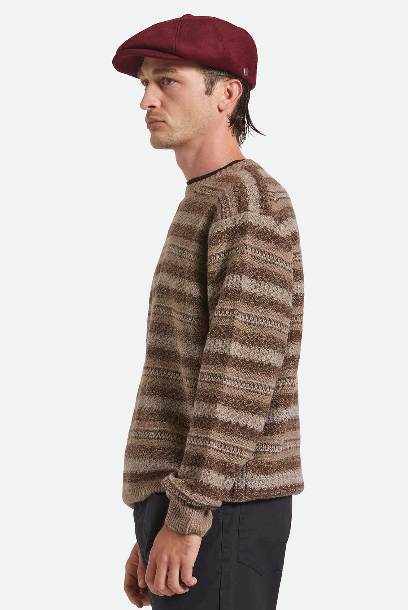 Unisex Brood Newsboy Cap in the color Port - Men's Side View