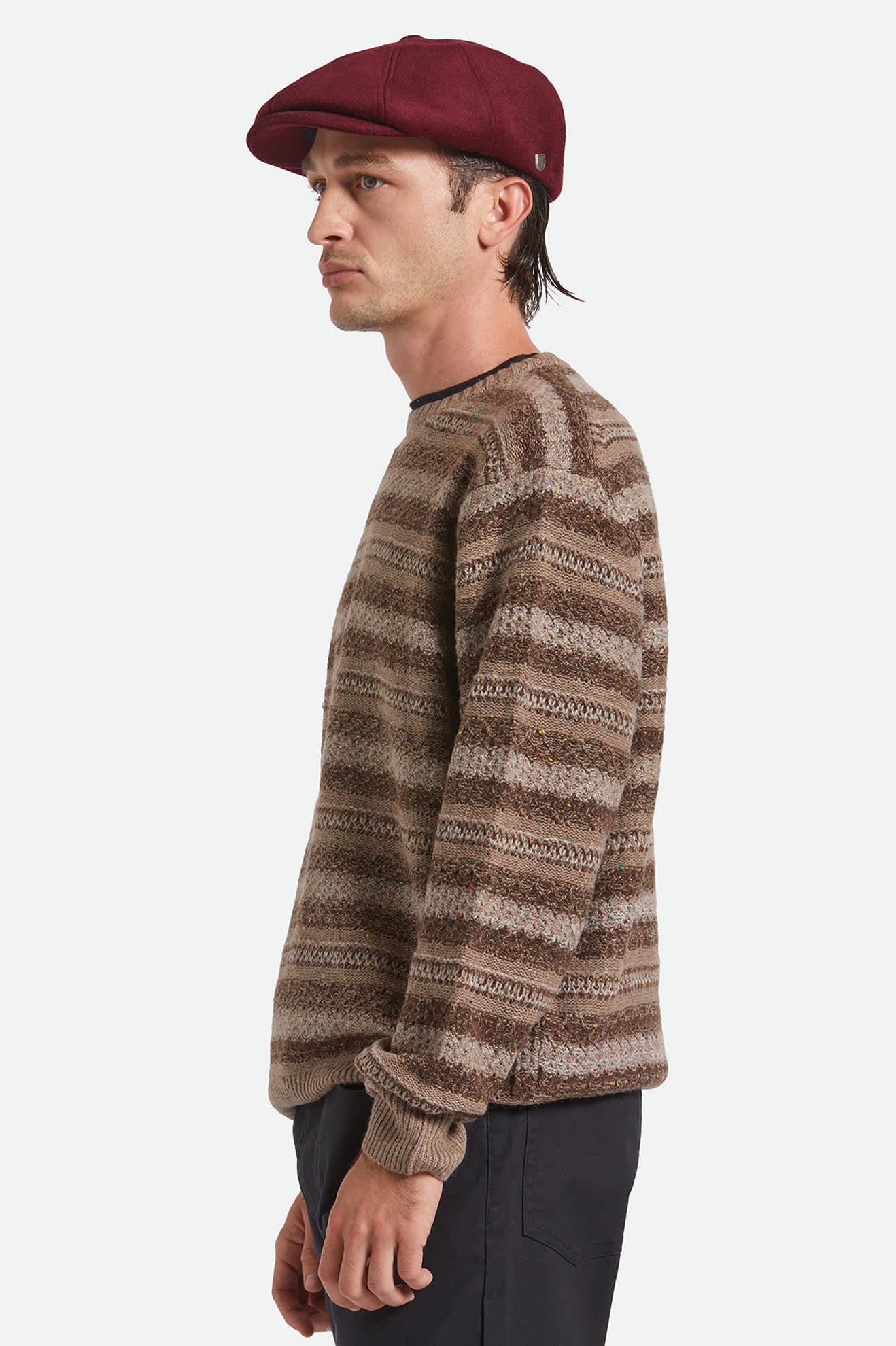 Unisex Brood Newsboy Cap in the color Port - Men's Side View