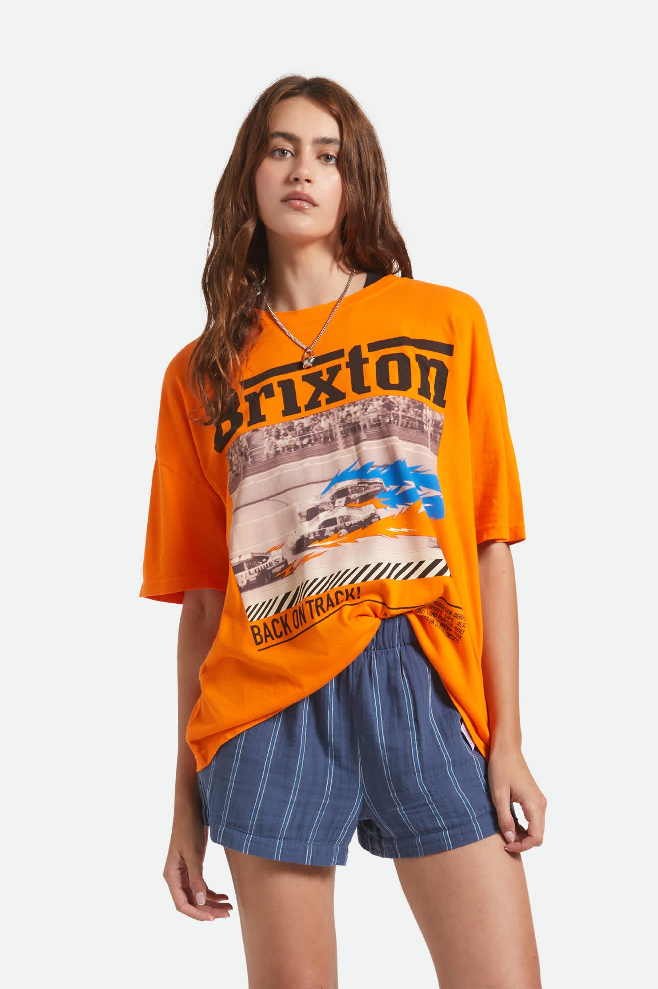 Women's Back On Track Oversized Boyfriend T-Shirt in the color Permission Orange - Women's Front View
