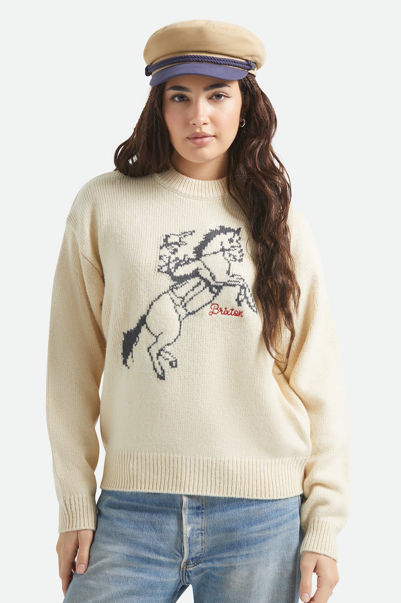 Women's Brixton Ranching Club Crew Sweater in the color Whitecap - Women's Front View