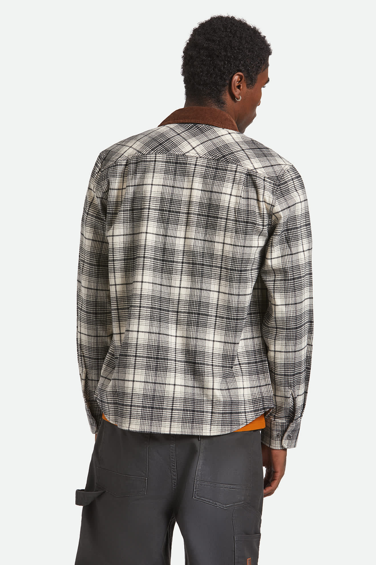 Men's Builders Bowery Performance Flannel in the color Off White/Black - Men's Back View