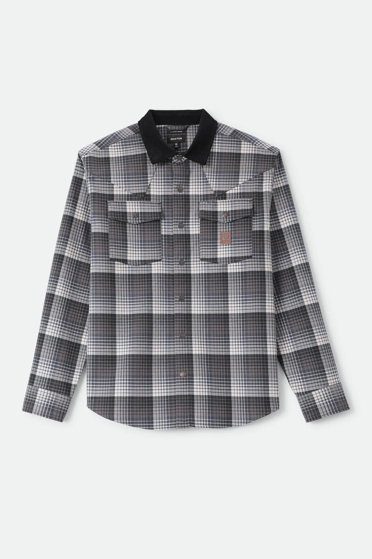 Men's Bowery Builders Ranch Performance Flannel in the color Black/Navy - Front Product Laydown Image