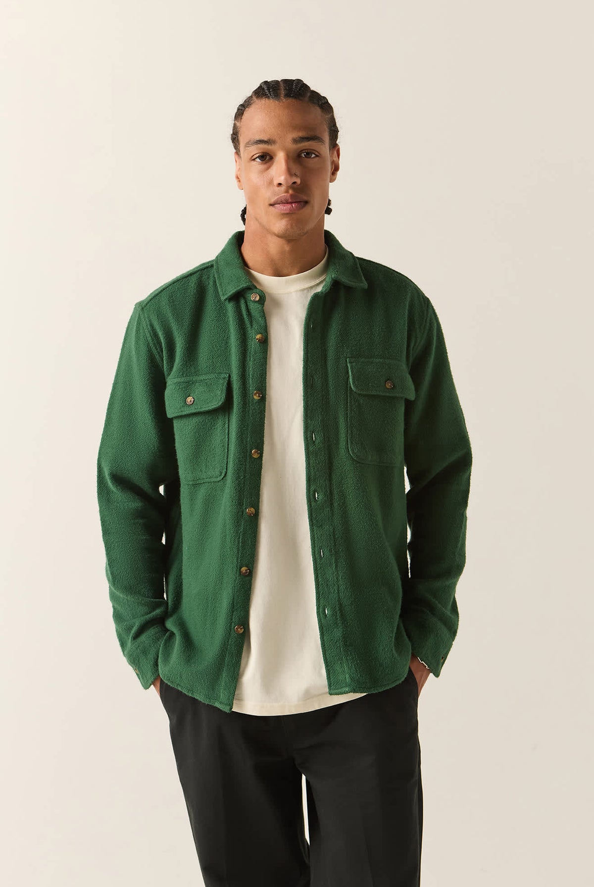 Men's Bowery Textured Twill Overshirt in the color Primal Green - Men's Front View