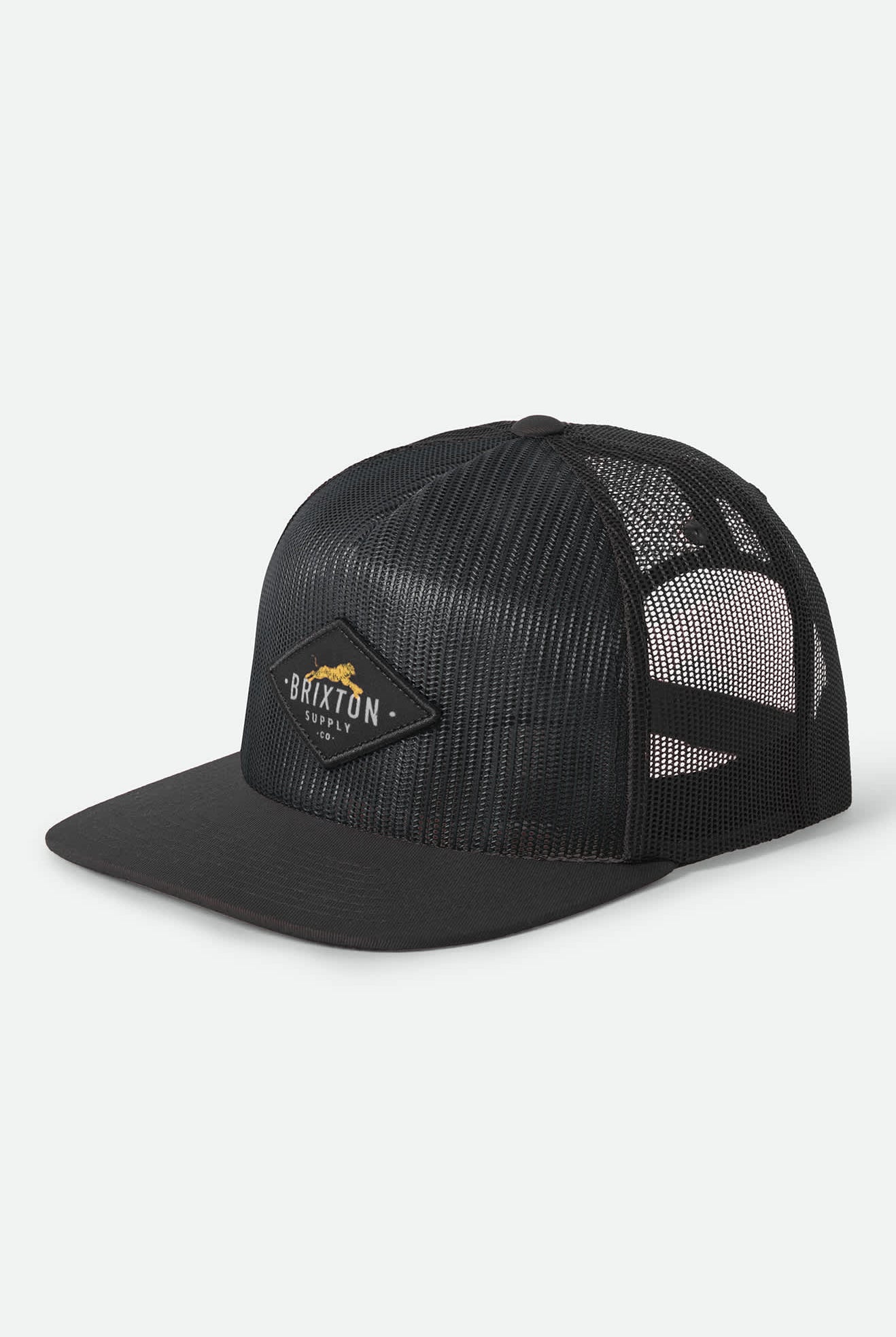 Unisex Leaper All Mesh Trucker Hat in the color Black/Black - Front Product Laydown Image