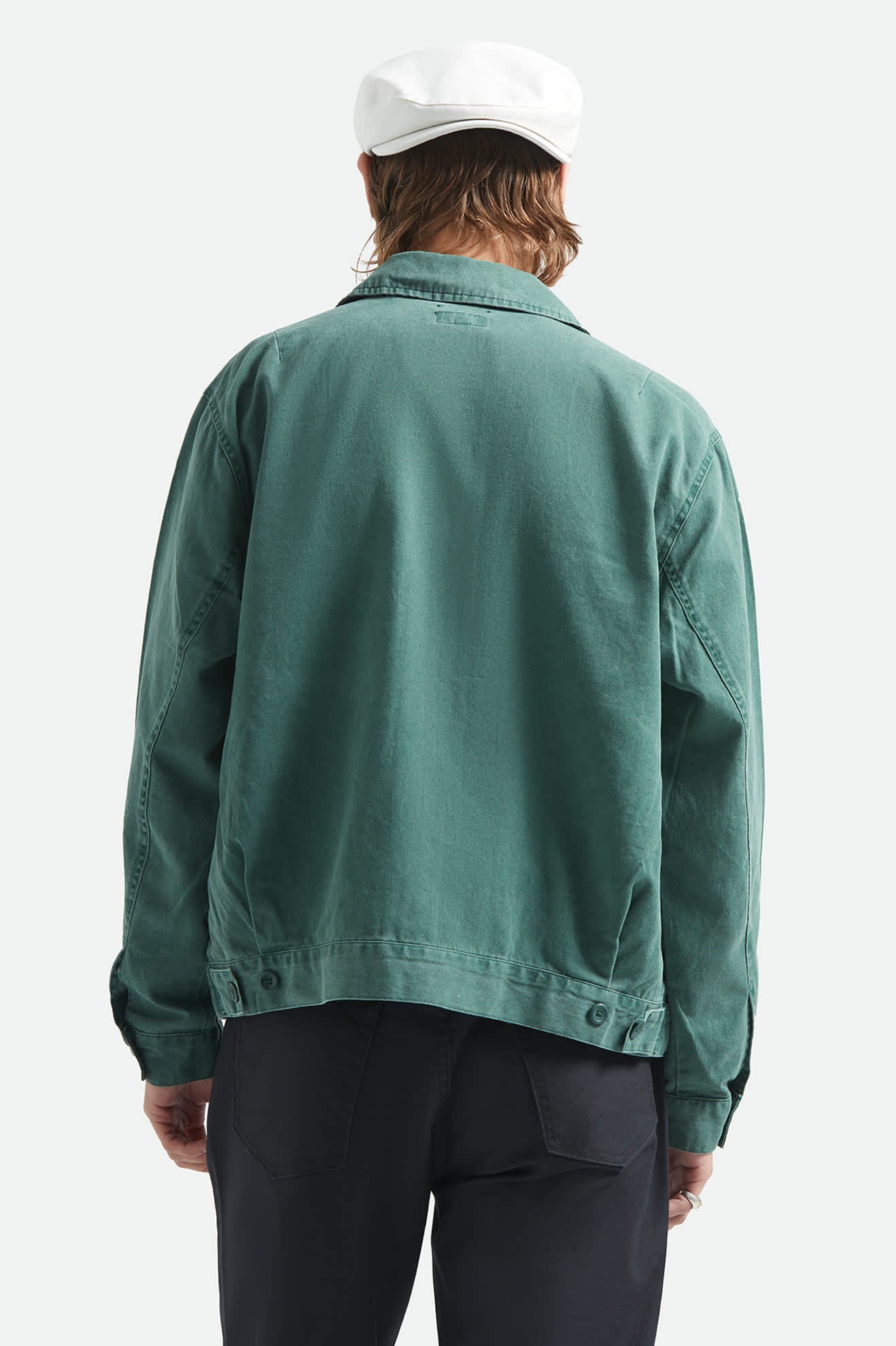 Men's Trademark Lightweight Garage Jacket in the color Washed Primal Green - Men's Back View