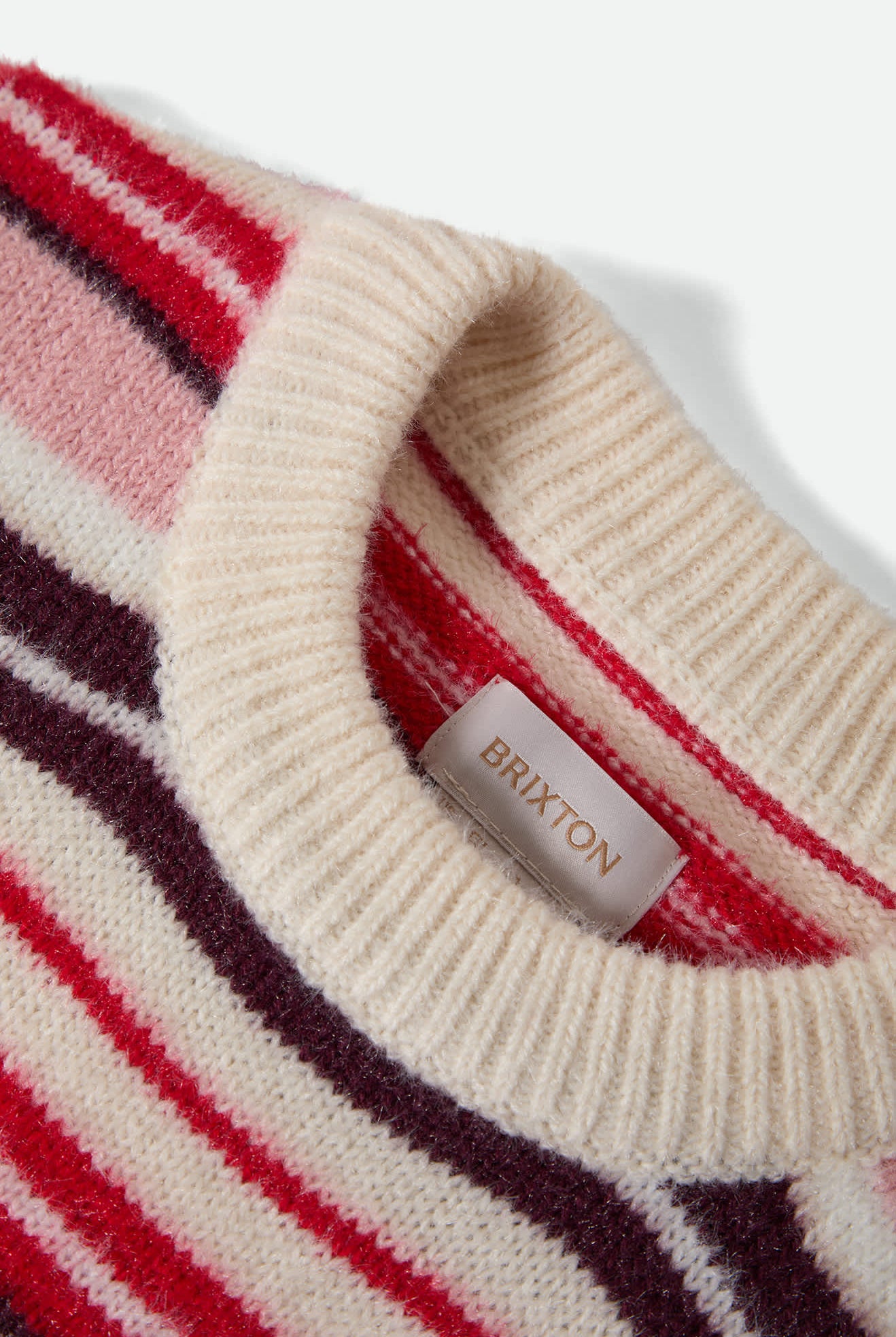 Women's Cozy Crew Sweater in the color Mellow Rose Multi Stripe - Additional Laydown image