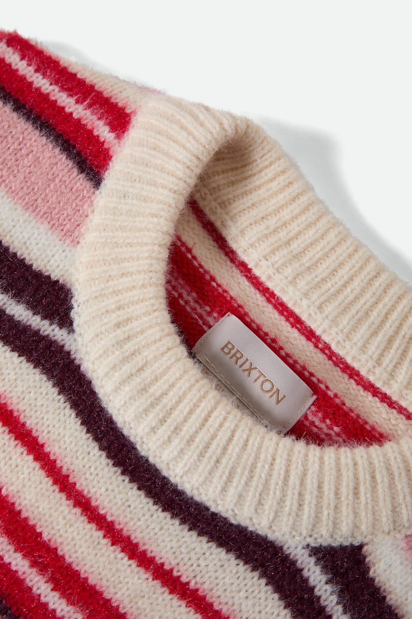 Women's Cozy Crew Sweater in the color Mellow Rose Multi Stripe - Additional Laydown image