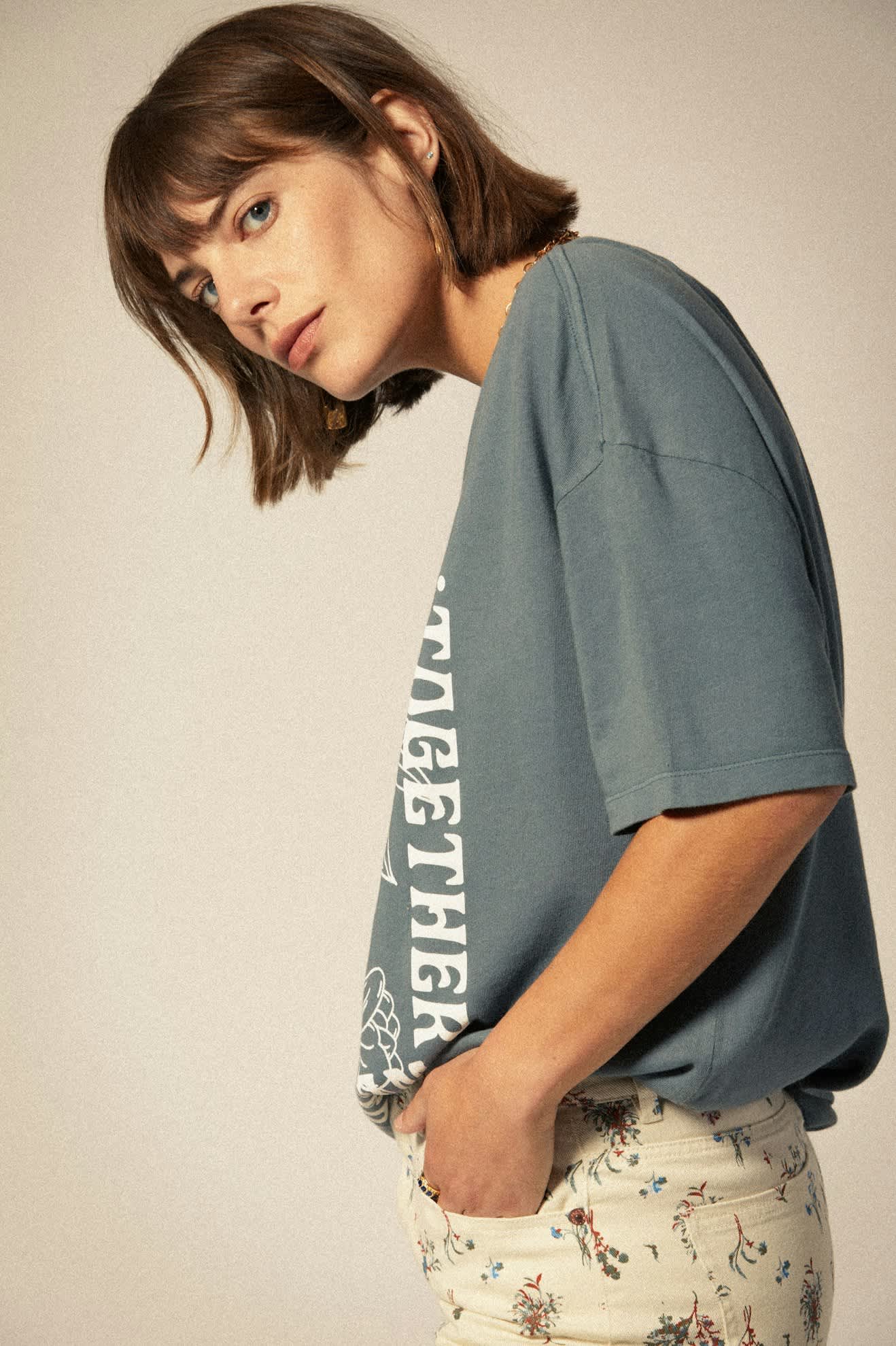 Women's Bloom Oversized Boyfriend T-Shirt in the color Basalt - Women's Side View