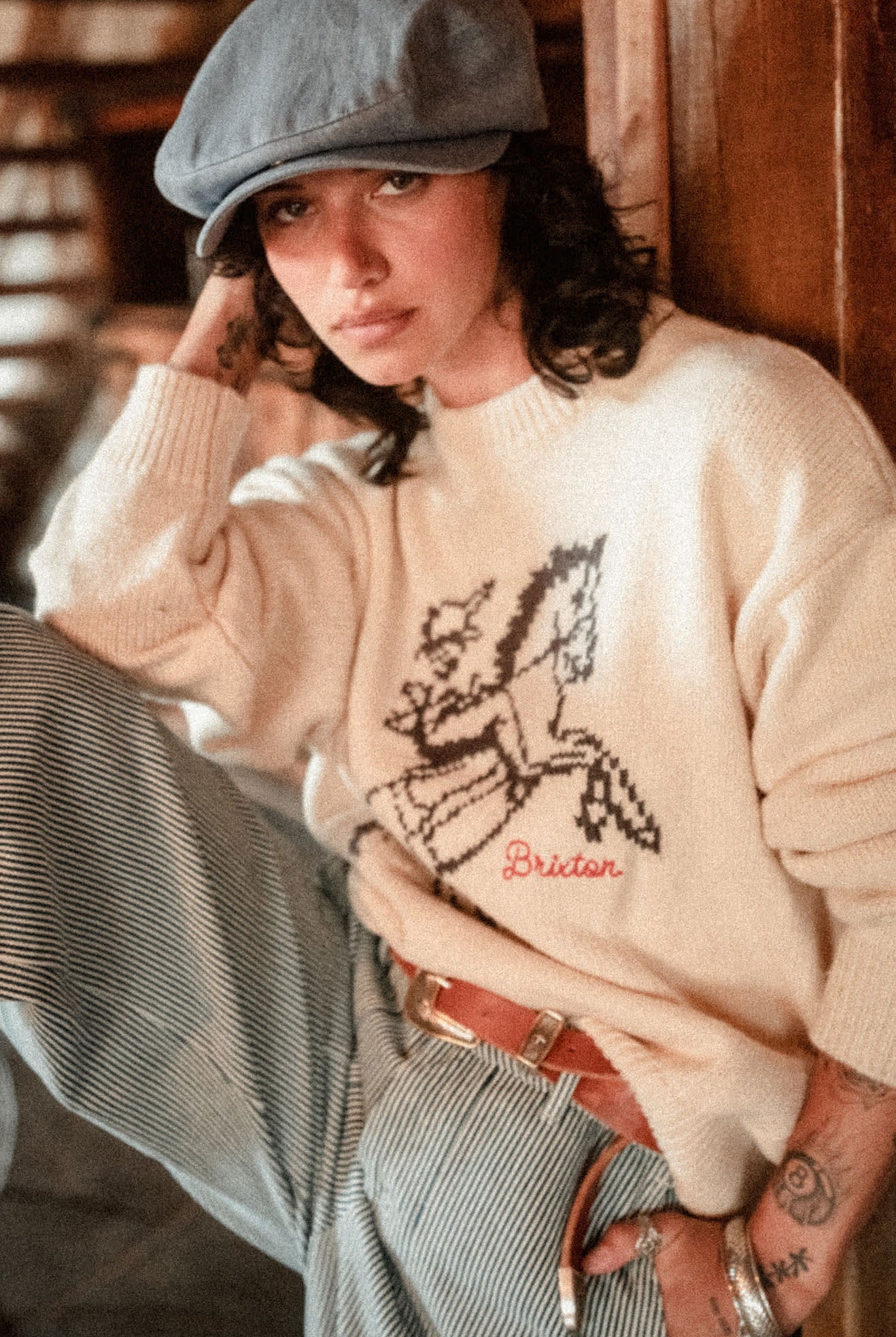 Women's Brixton Ranching Club Crew Sweater in the color Whitecap - Women's Lifestyle 3.0