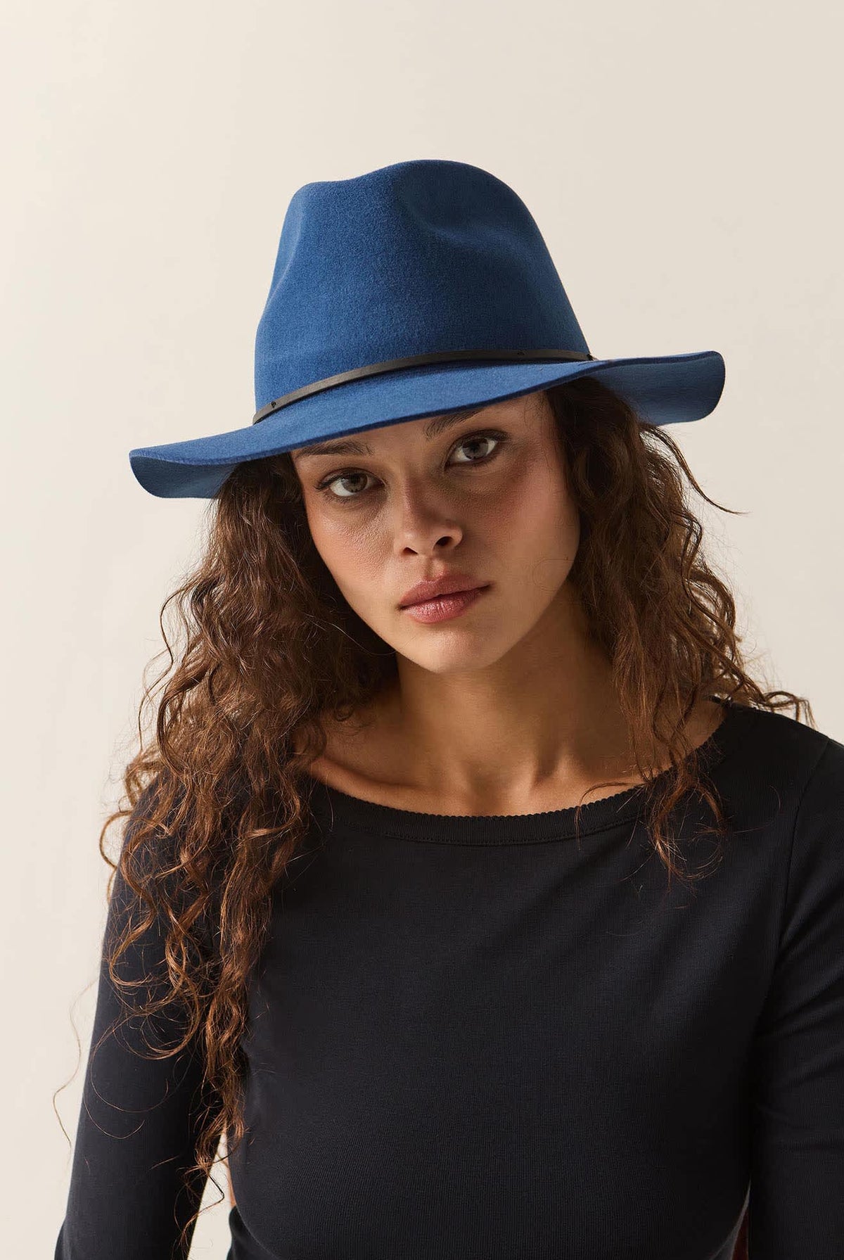 Unisex Wesley Fedora in the color Classic Navy/Black - Women's Front View
