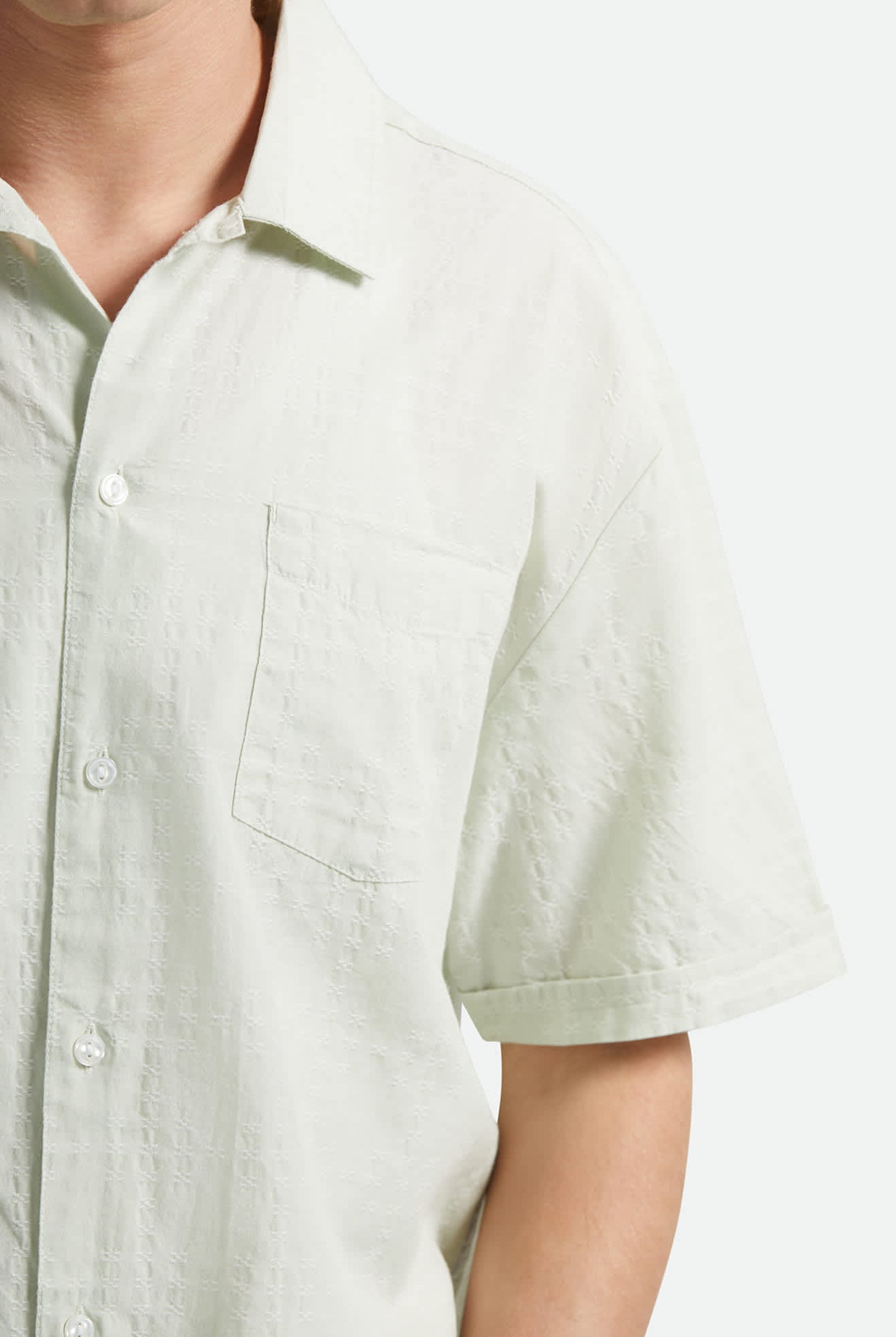 Men's Vintage Short Sleeve Shirt in the color Sea Foam Jacquard Check - Additional Fit image