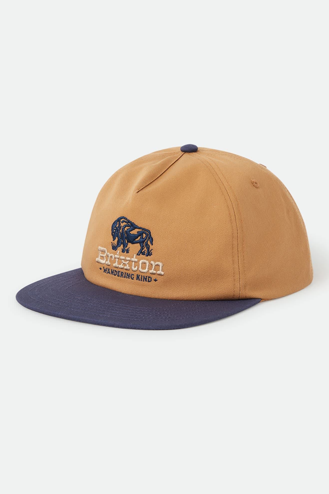 Unisex Drifter Netplus Snapback in the color Brown Sugar/Navy - Front Product View