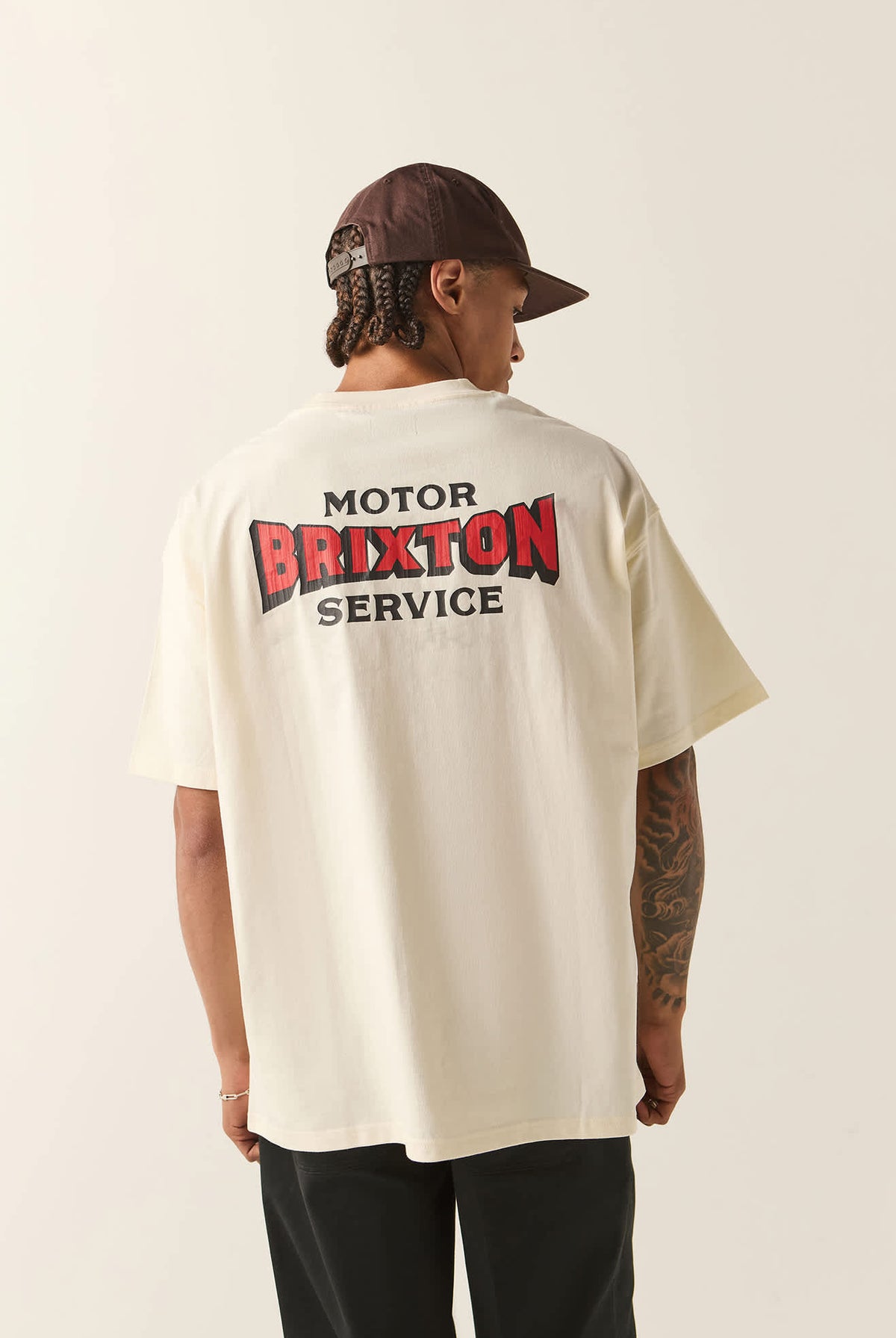 Men's Motorized Oversized T-Shirt in the color Cream - Men's Back View