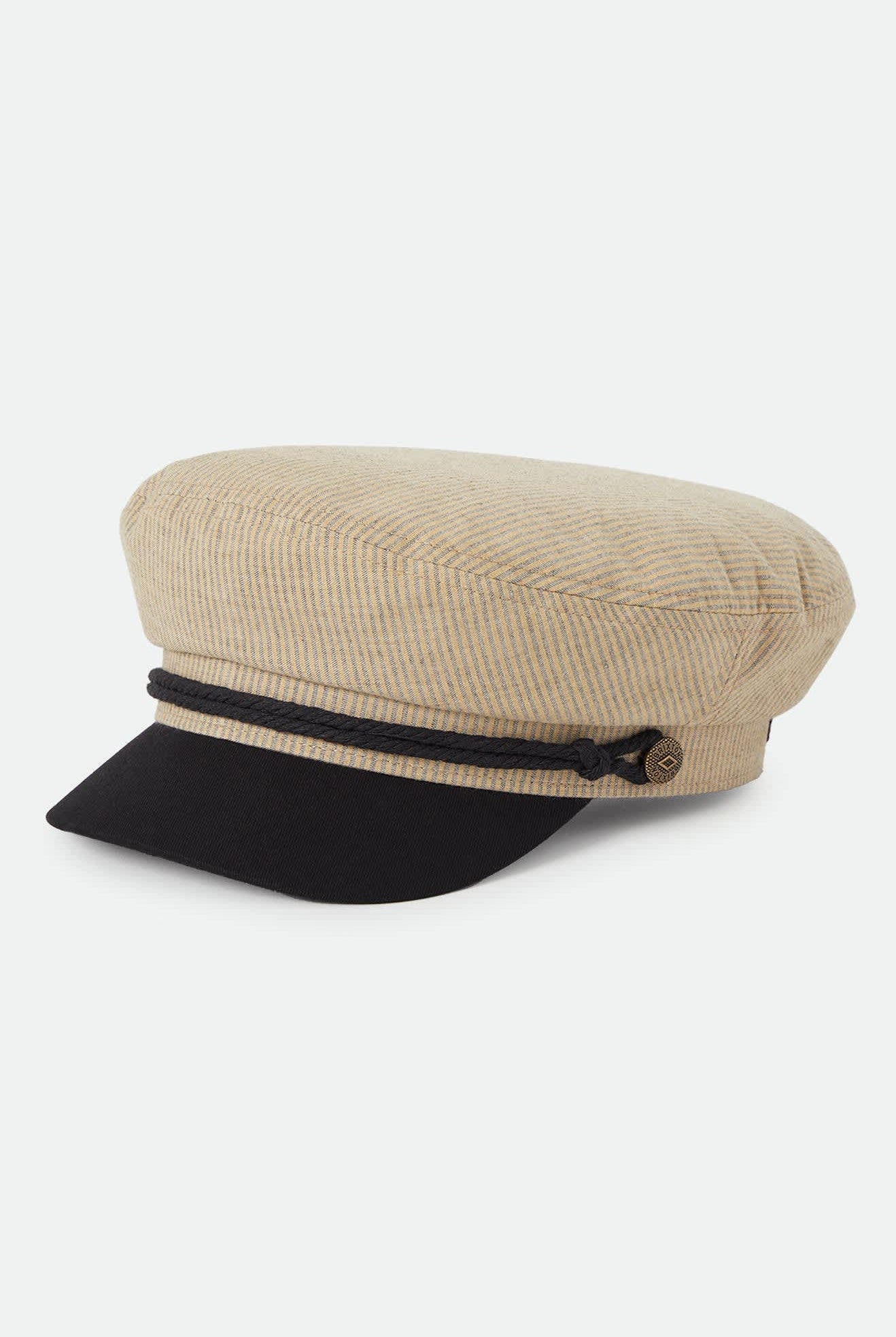Women's Fiddler Fisherman Cap in the color Khaki Stripe/Washed Black - Front Product Laydown Image
