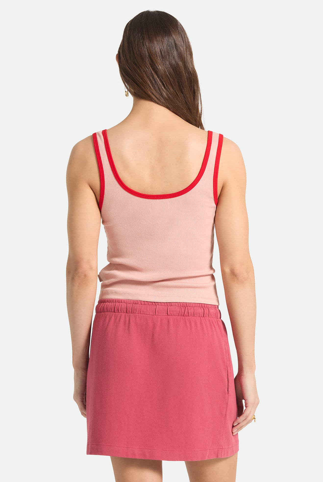 Women's Take It Easy Ringer A-Tank in the color Silver Pink - Women's Back View